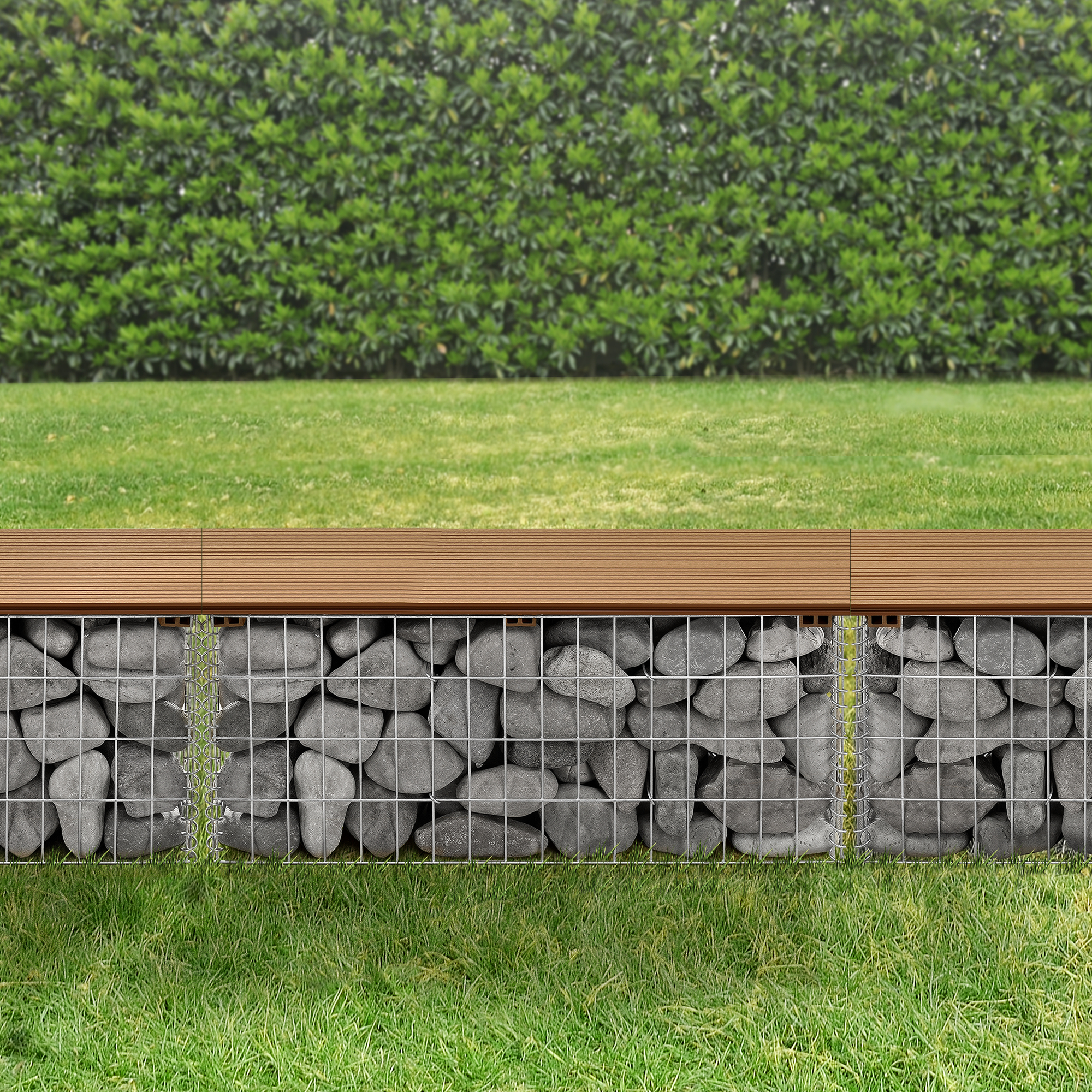 Bancă gabion din WPC, aspect teak, 100x30x45 cm, pro.tec