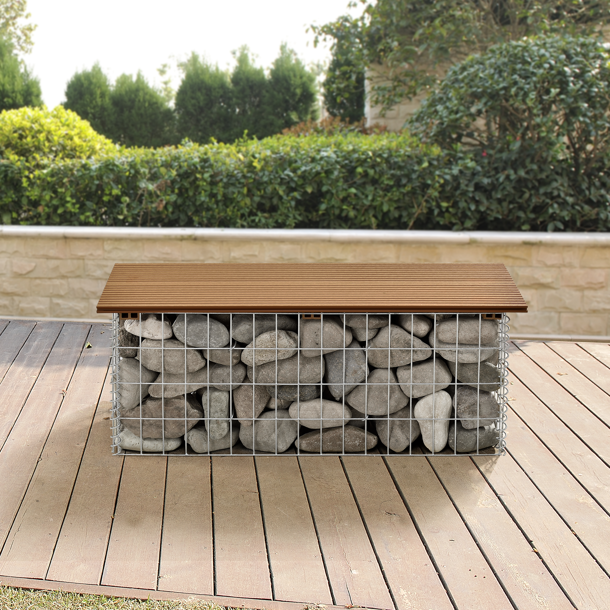 Bancă gabion din WPC, aspect teak, 100x30x45 cm, pro.tec