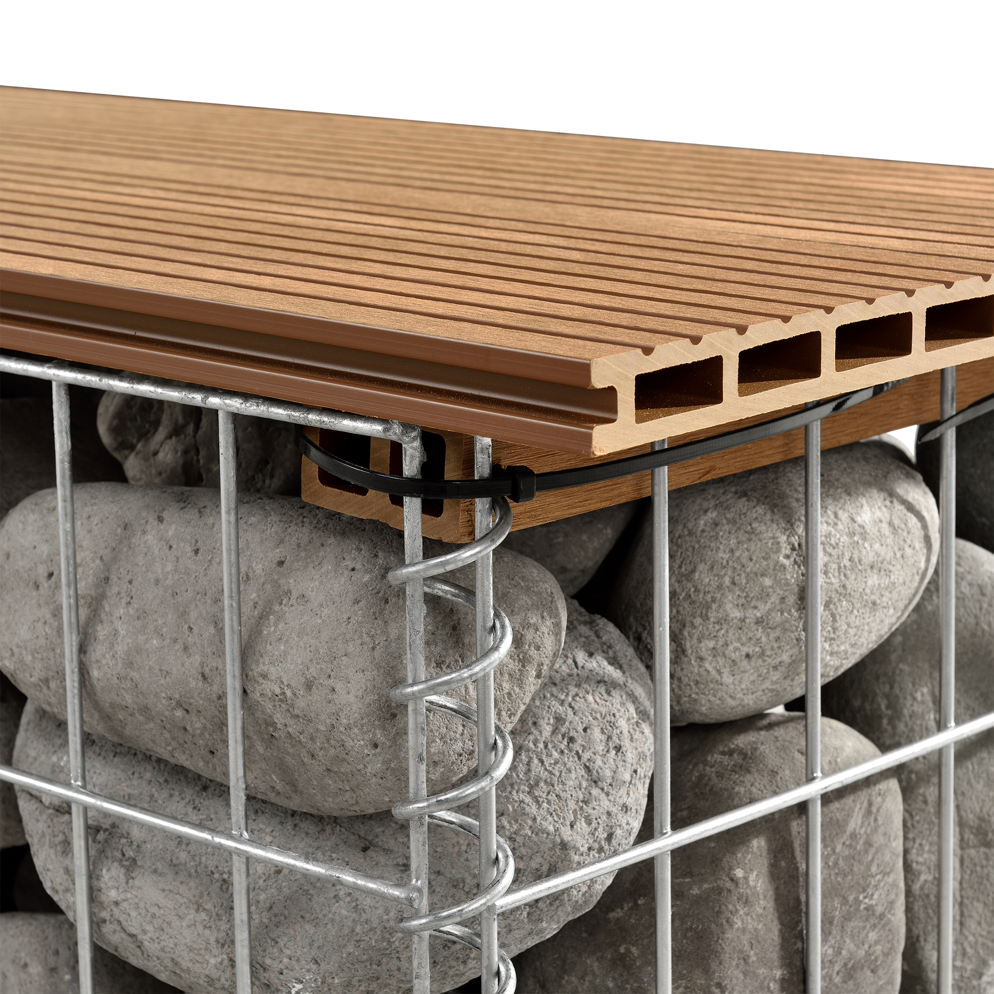Bancă gabion din WPC, aspect teak, 100x30x45 cm, pro.tec