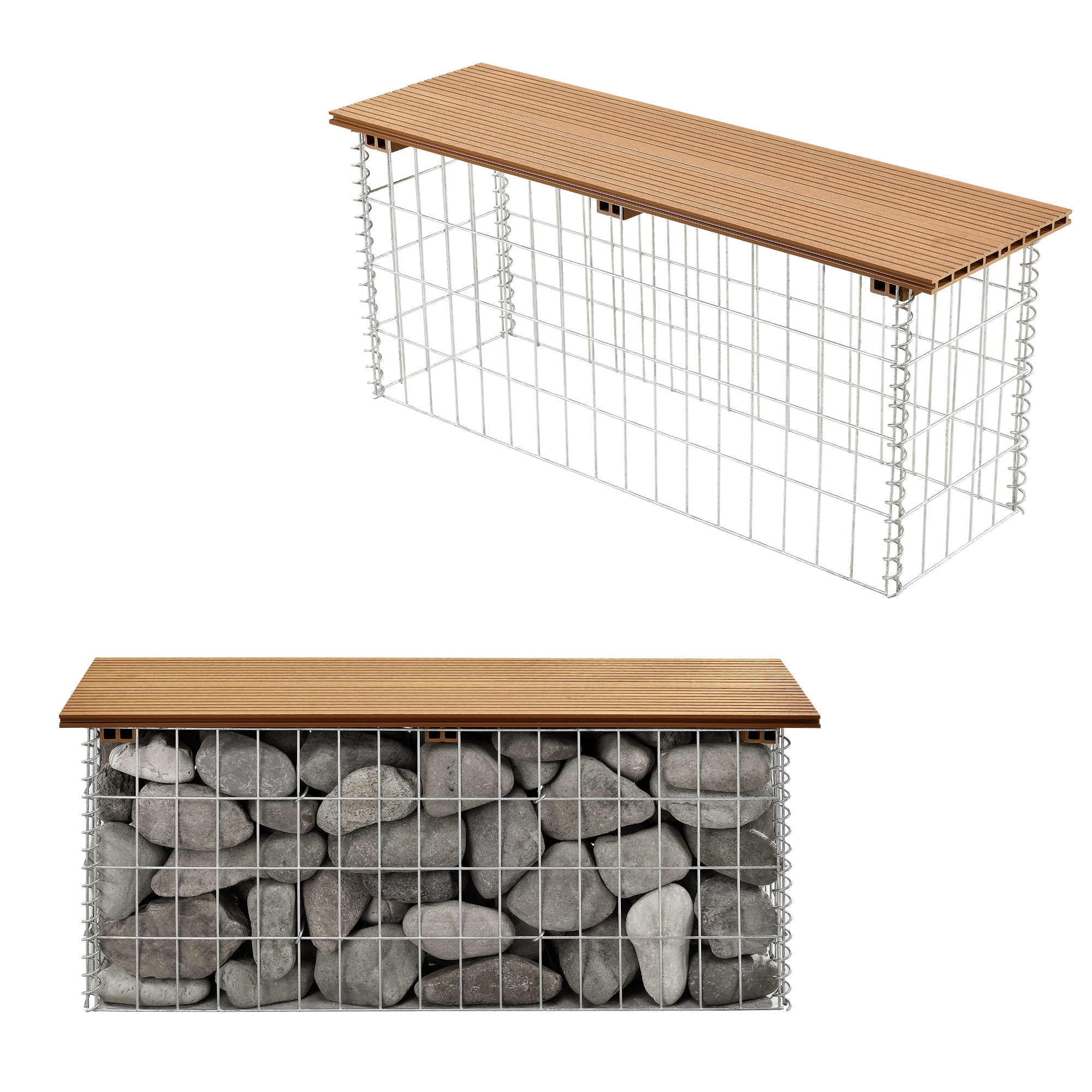 Bancă gabion din WPC, aspect teak, 100x30x45 cm, pro.tec