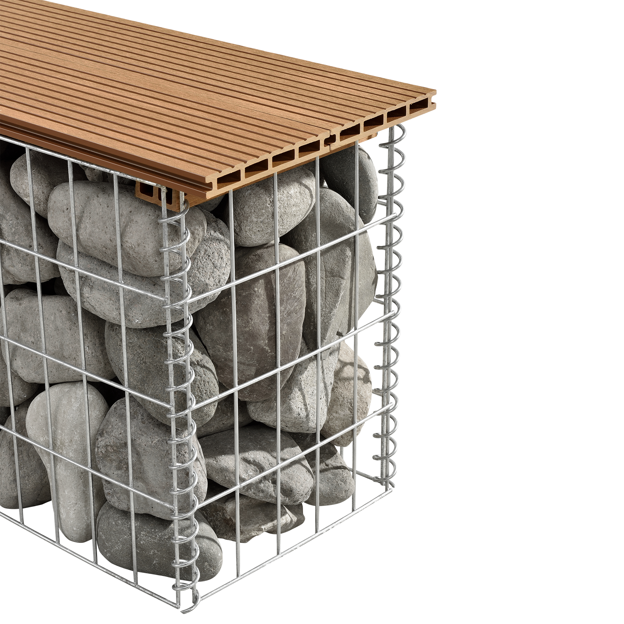 Bancă gabion din WPC, aspect teak, 100x30x45 cm, pro.tec