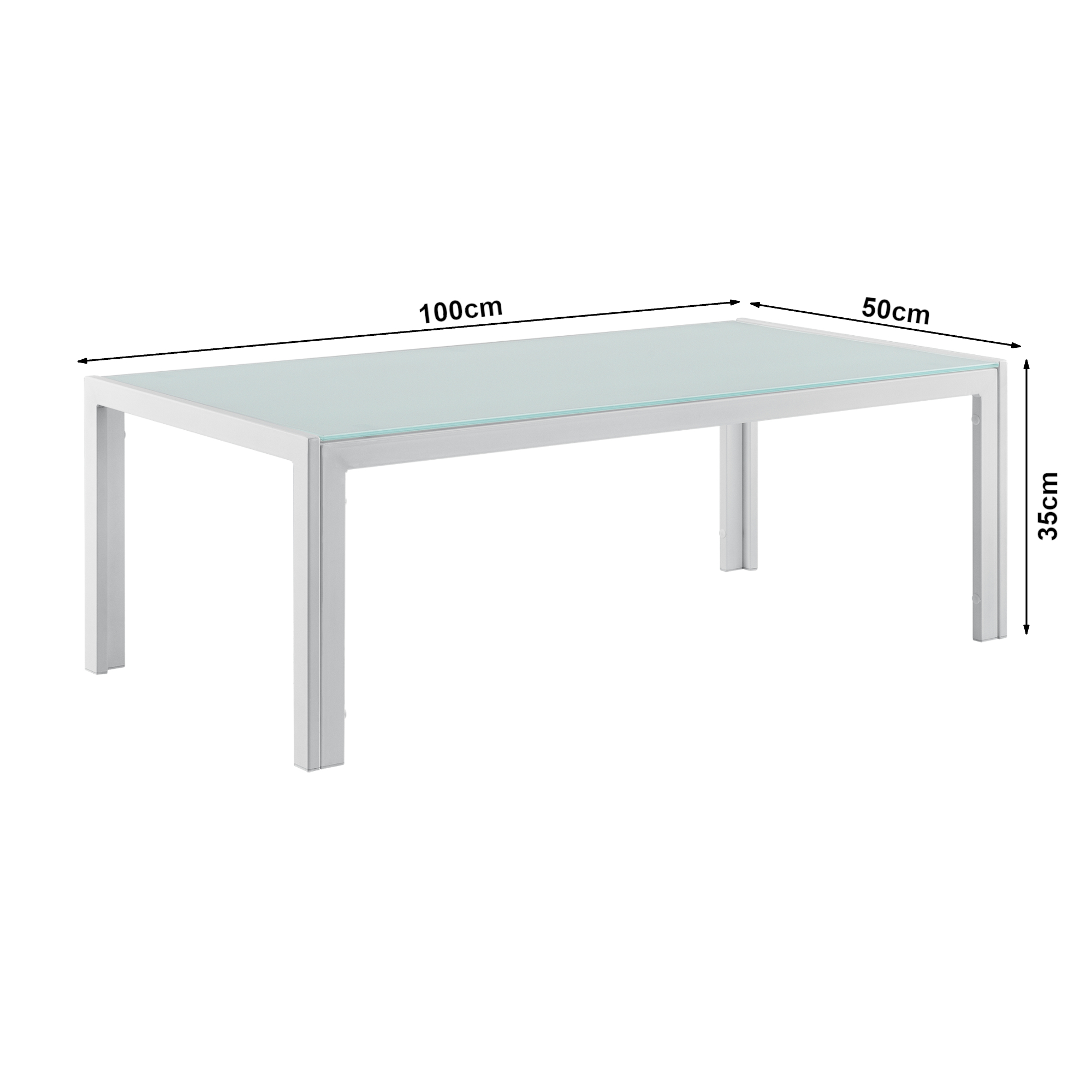 Masă de grădină Lerum 100x50x35 cm cu blat din sticlă albă