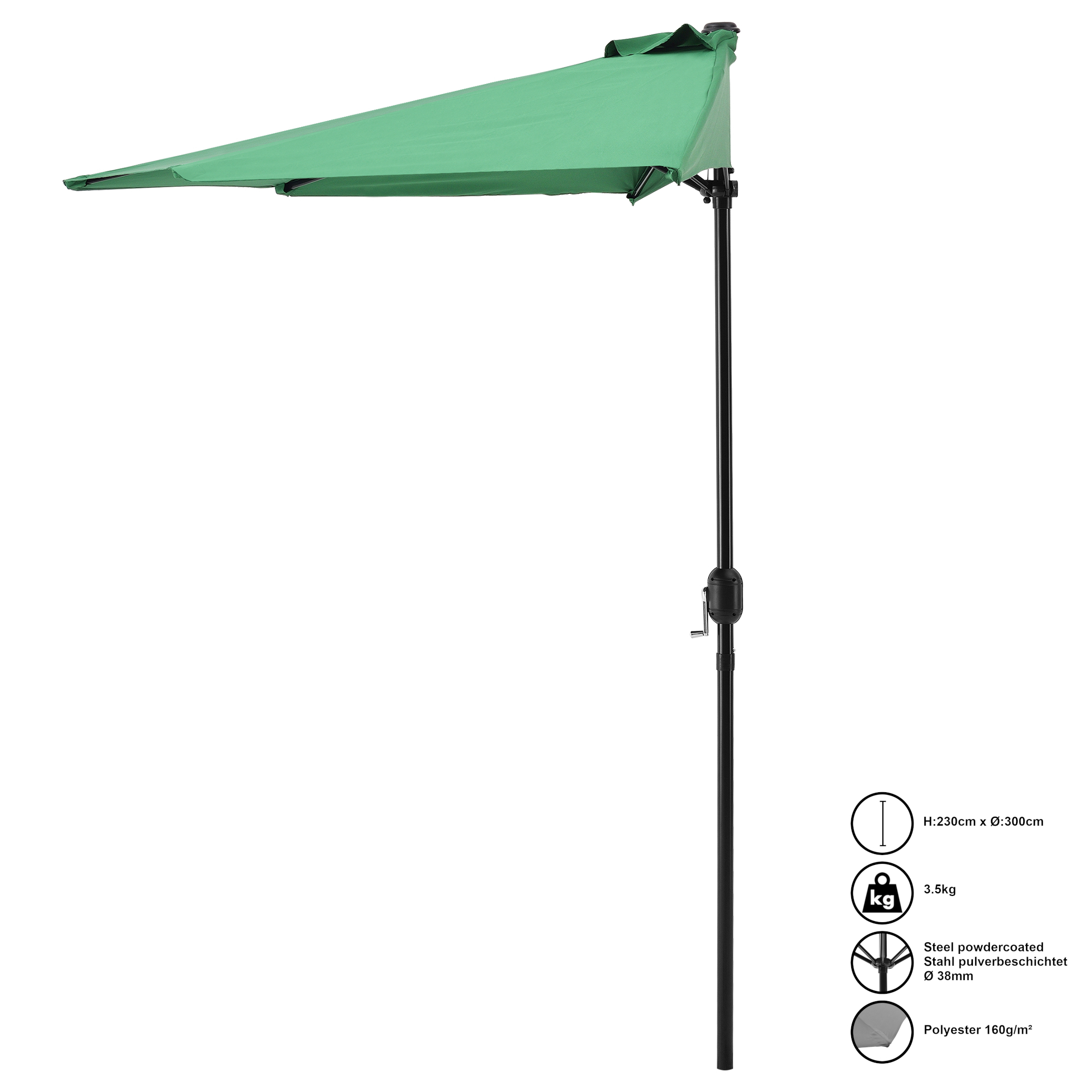 Semiumbrelă de balcon verde 300 cm Eger, semirotundă, protecție UV