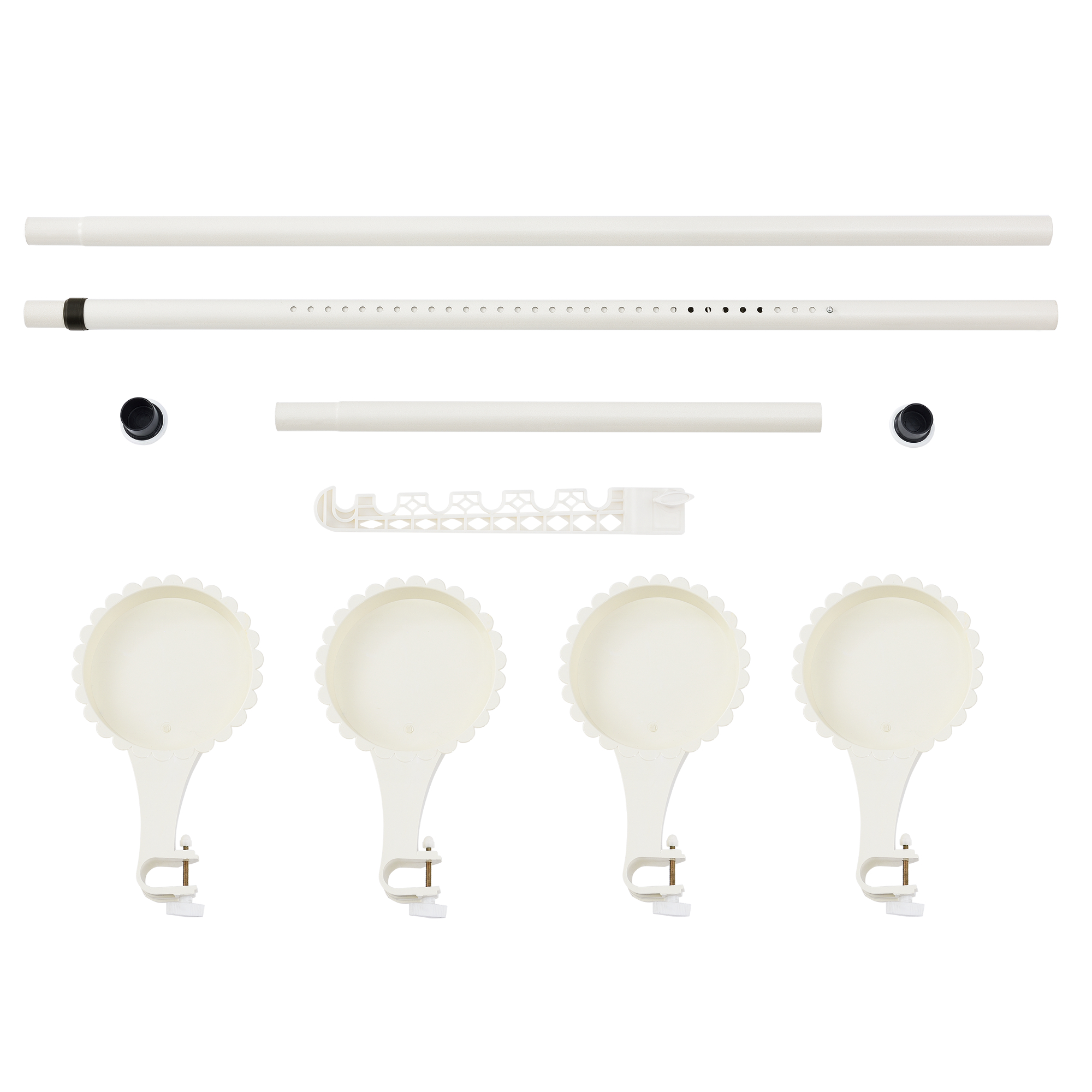 Suport telescopic pentru flori alb, reglabil 110-305 cm, cu 4 rafturi