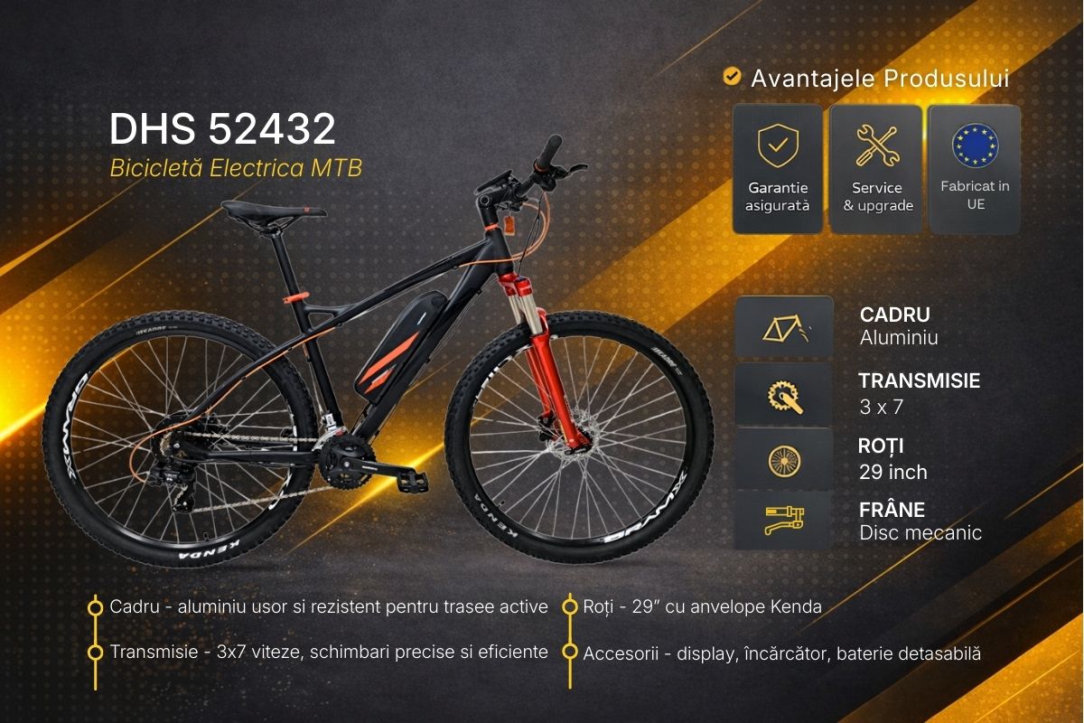 Bicicleta electrica MTB DHS 52432 - 29 inch, L, Negru Ultimate FactoryBikes