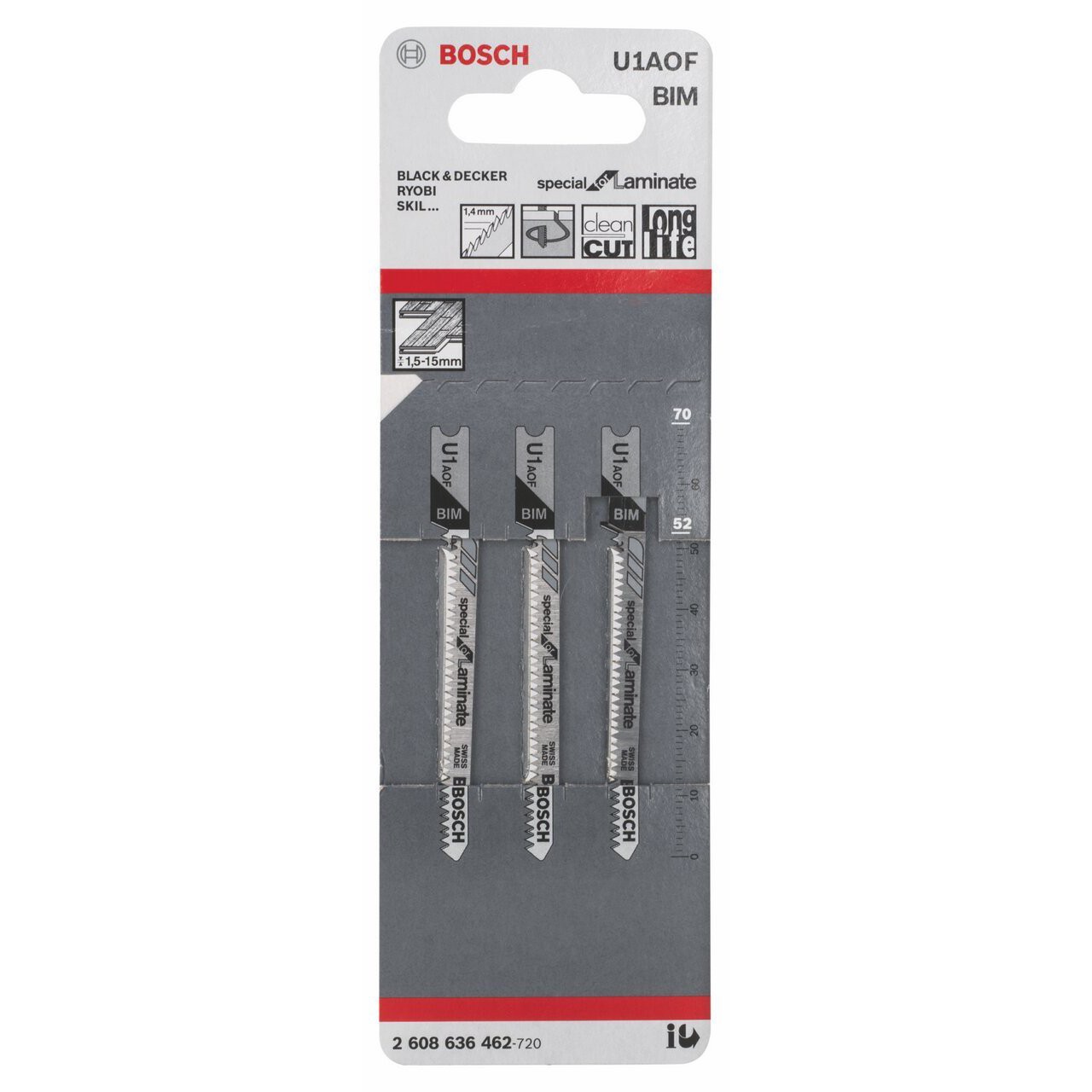 Set 3 pânze Bosch U1AOF Special pentru laminat, BIM, 70 mm