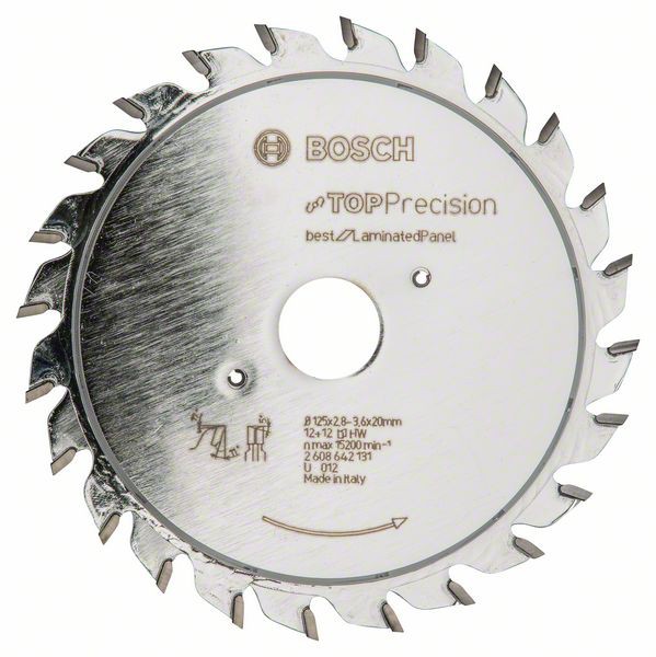 Disc de pretăiere Bosch pentru panouri laminate, 125x20 mm, 12+12 dinți
