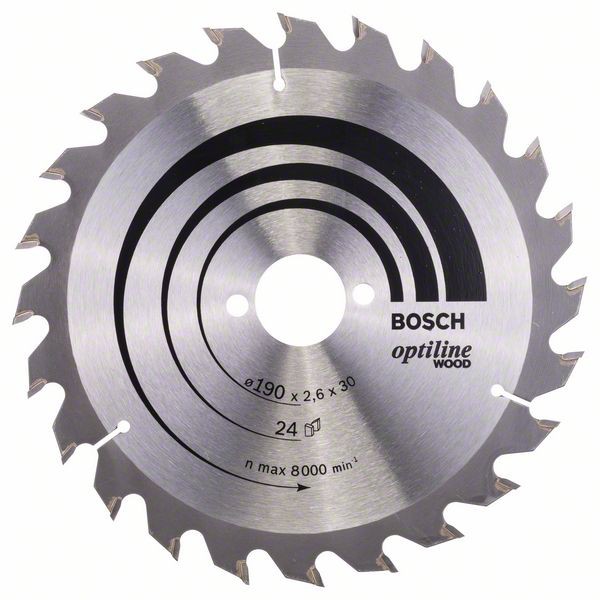 Panza circulara Bosch Optiline Wood pentru lemn, 190x30x2,6 mm, 24 dinti