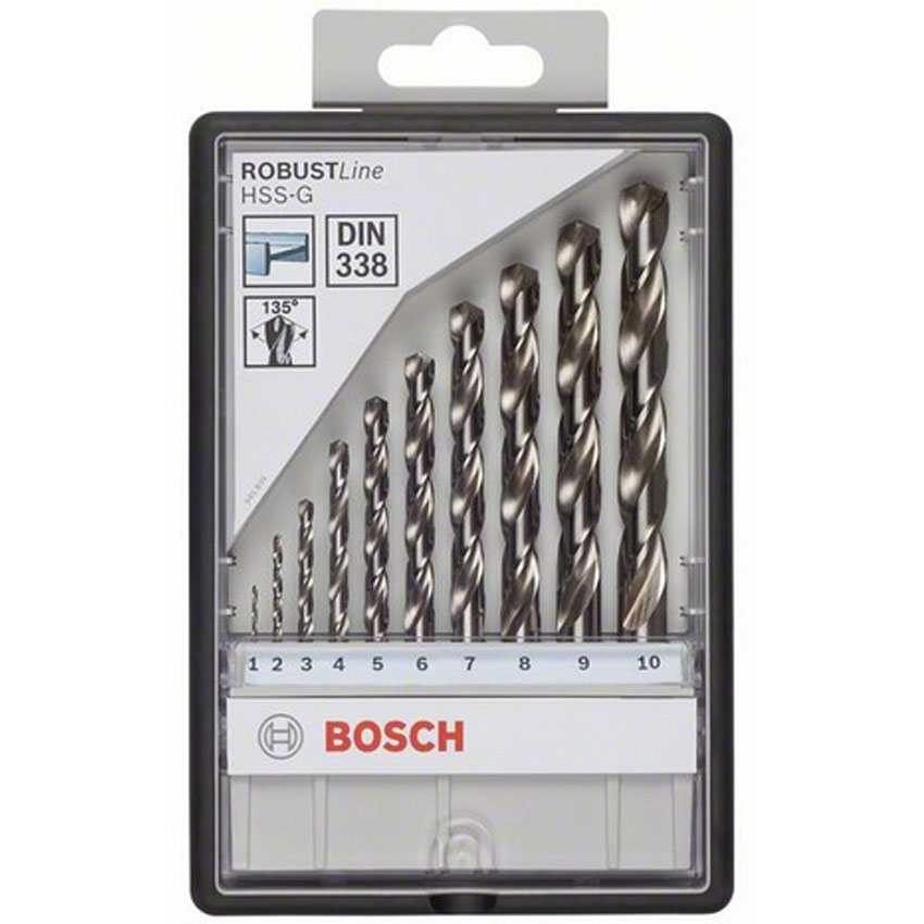 Set 10 burghie Bosch Robust Line HSS-G pentru metal, 1-10 mm, 135°