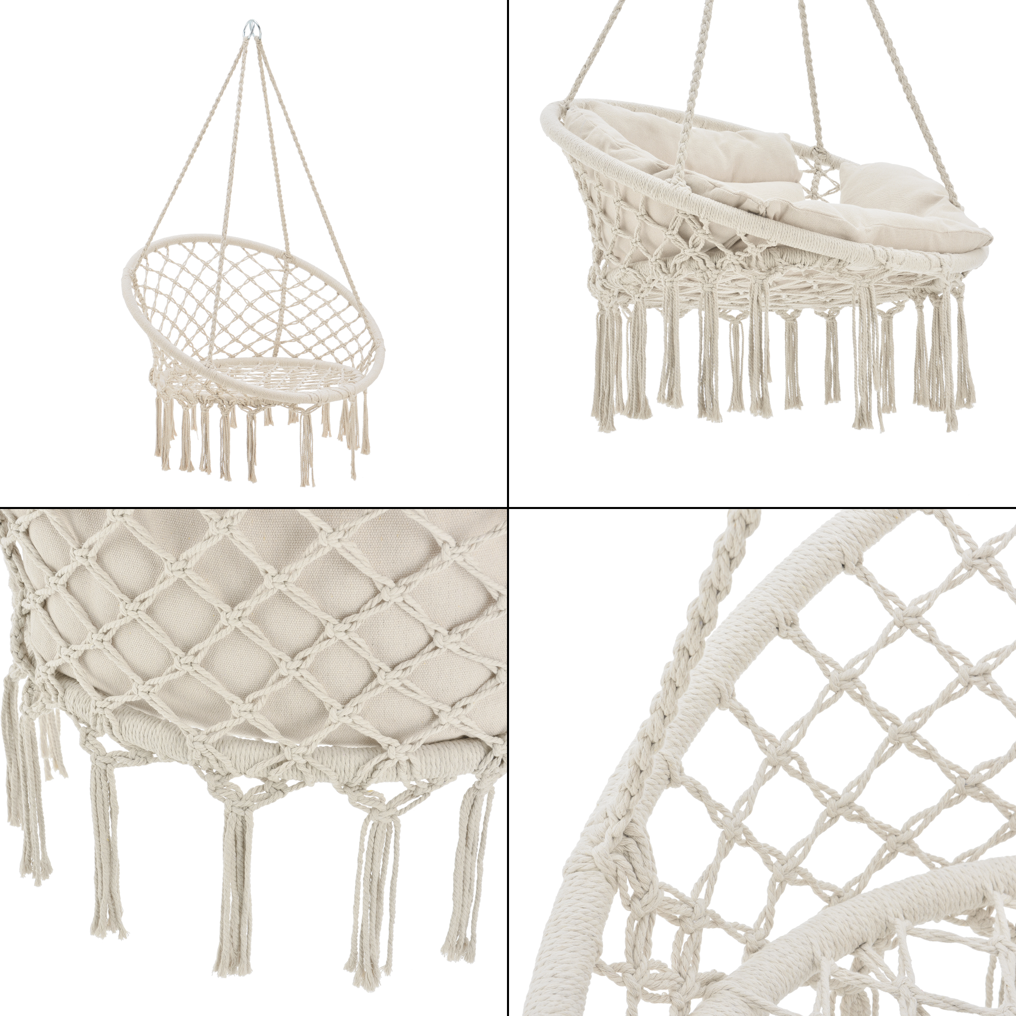 Scaun suspendat Kailua crem cu perne, pentru interior si exterior, 150 kg