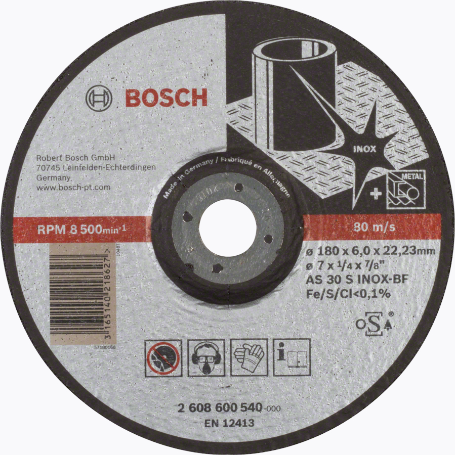 Disc de degrosare Bosch pentru inox 180 x 6 mm, gaura 22,23 mm