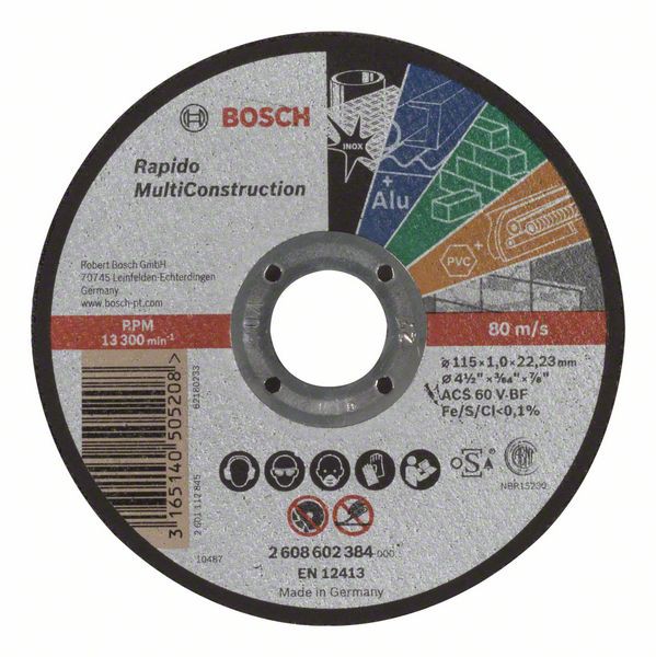Disc de tăiere Bosch Multi Construction 115 mm, 1,0 mm, pentru materiale diverse