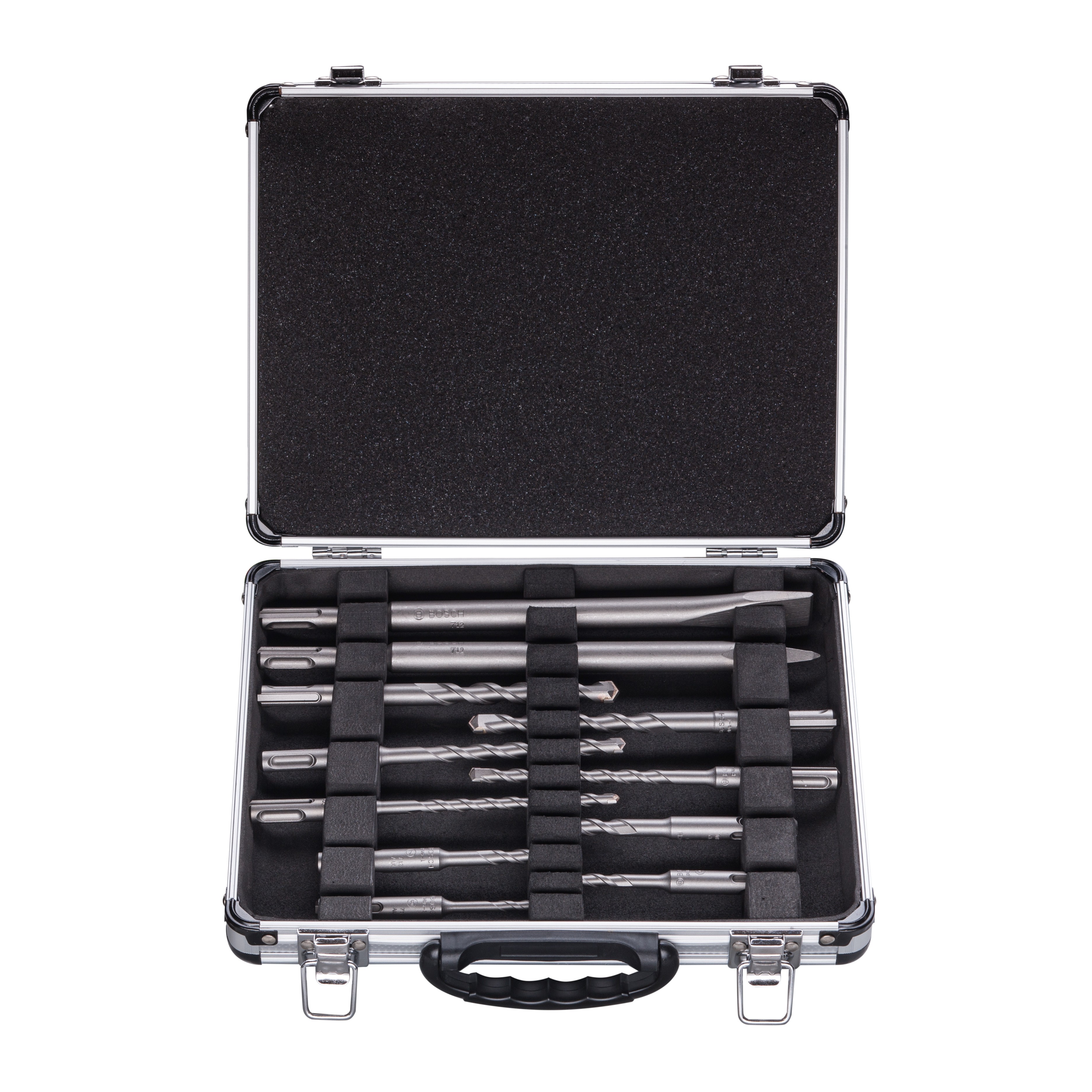 Set Bosch 11 accesorii SDS-Plus-1 cu 9 burghie, spitz, dalta si cutie metalica