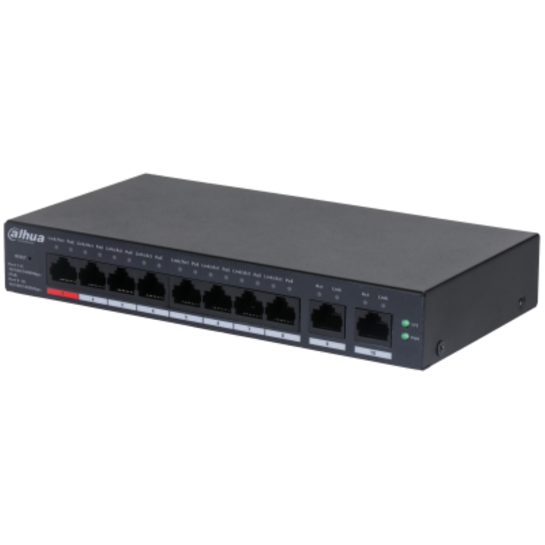 Switch 10 porturi Gigabit 8 porturi PoE cu management Dahua - CS4010-8GT-110 SafetyGuard Surveillance