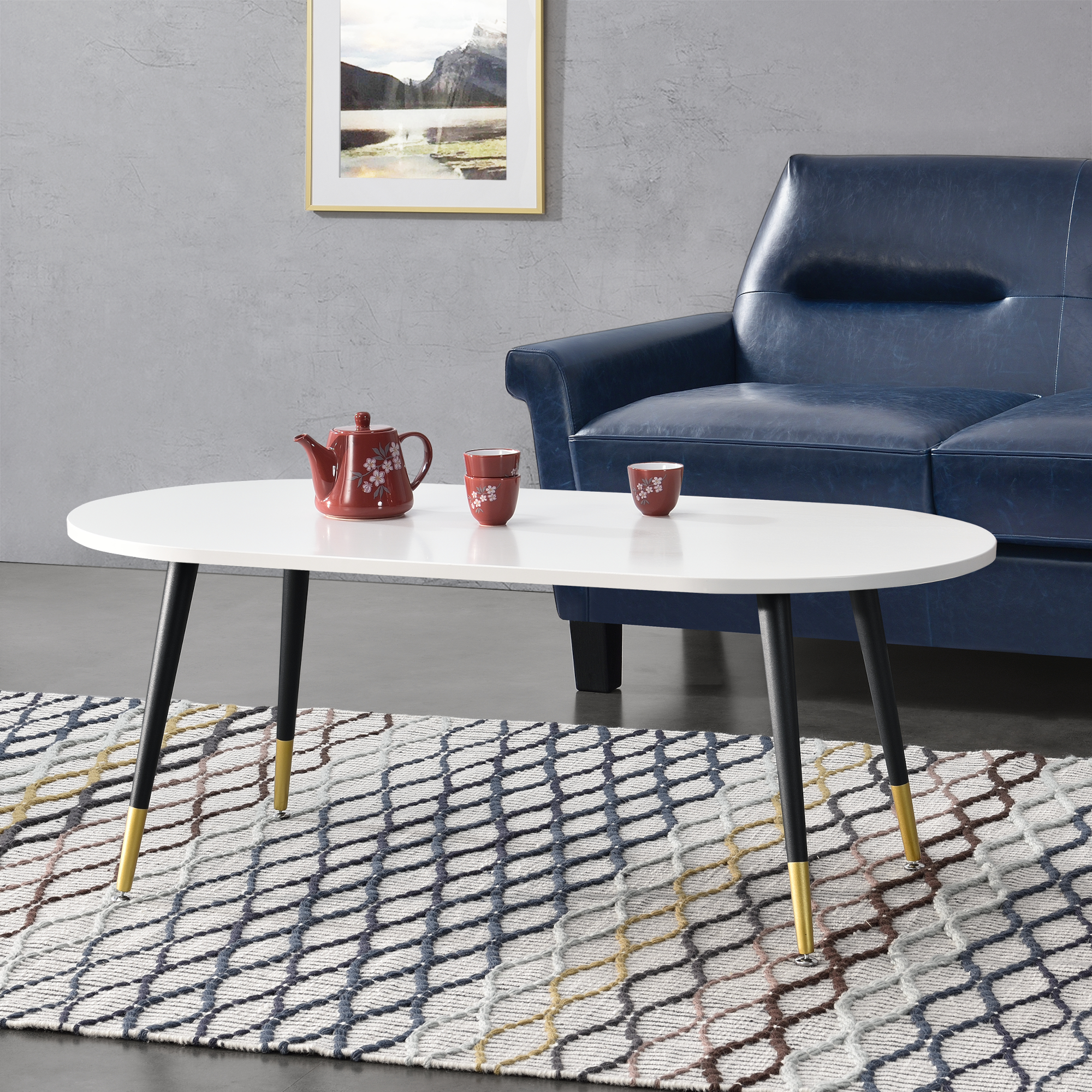 Masă de cafea Fontana 120x60 cm, alb mat, cu picioare metalice