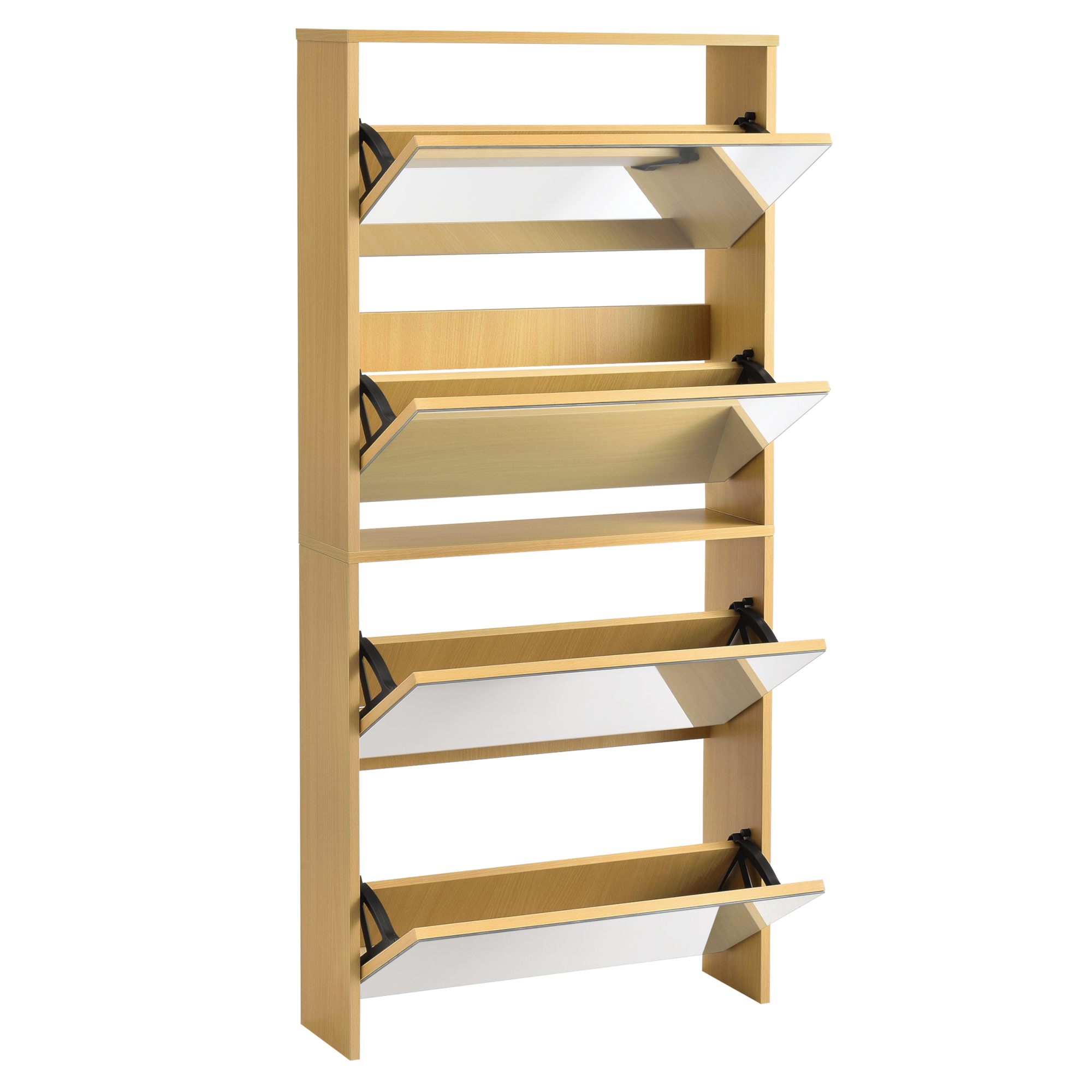 Pantofar Vogar cu 4 uși oglindă, 134x63x17 cm, decor stejar