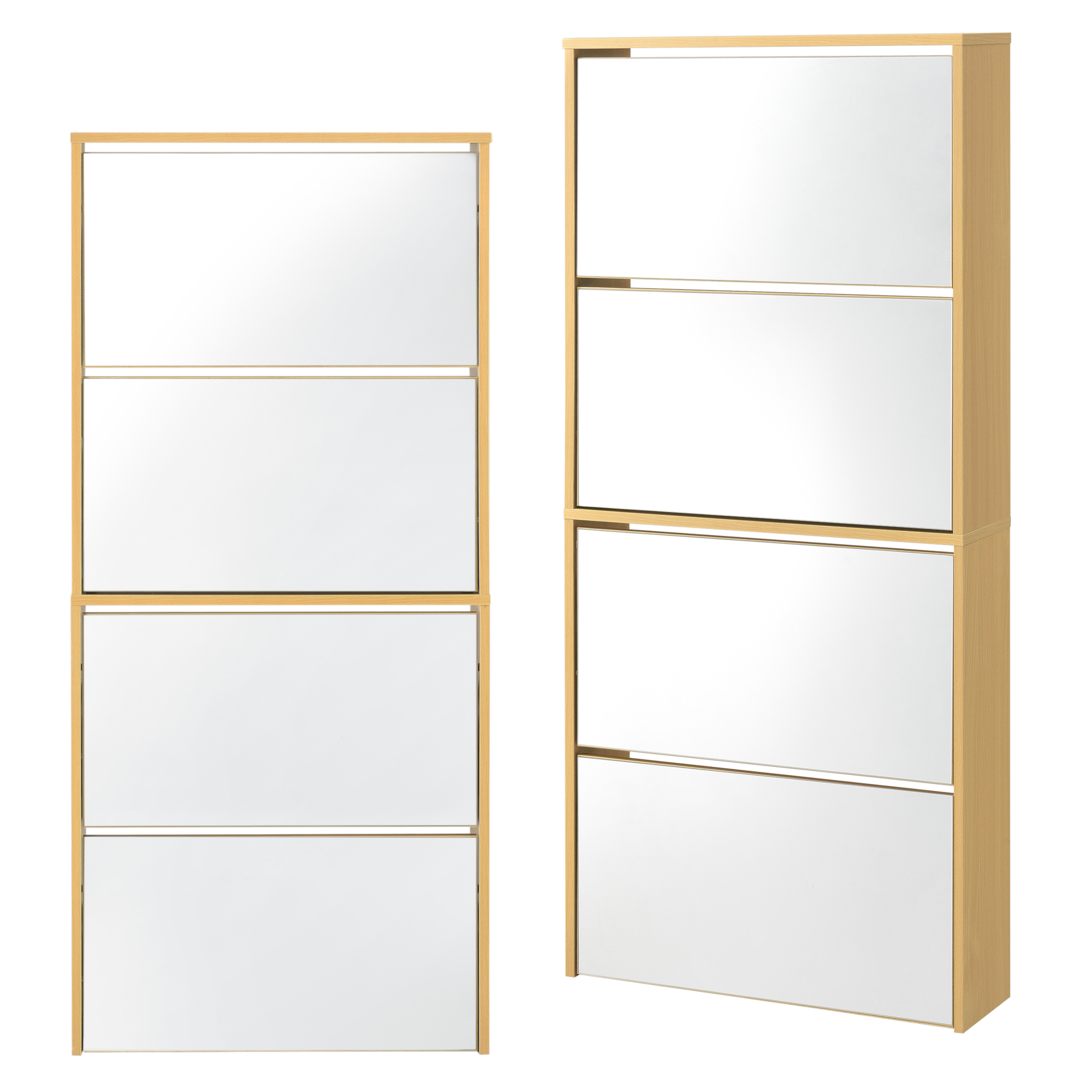 Pantofar Vogar cu 4 uși oglindă, 134x63x17 cm, decor stejar