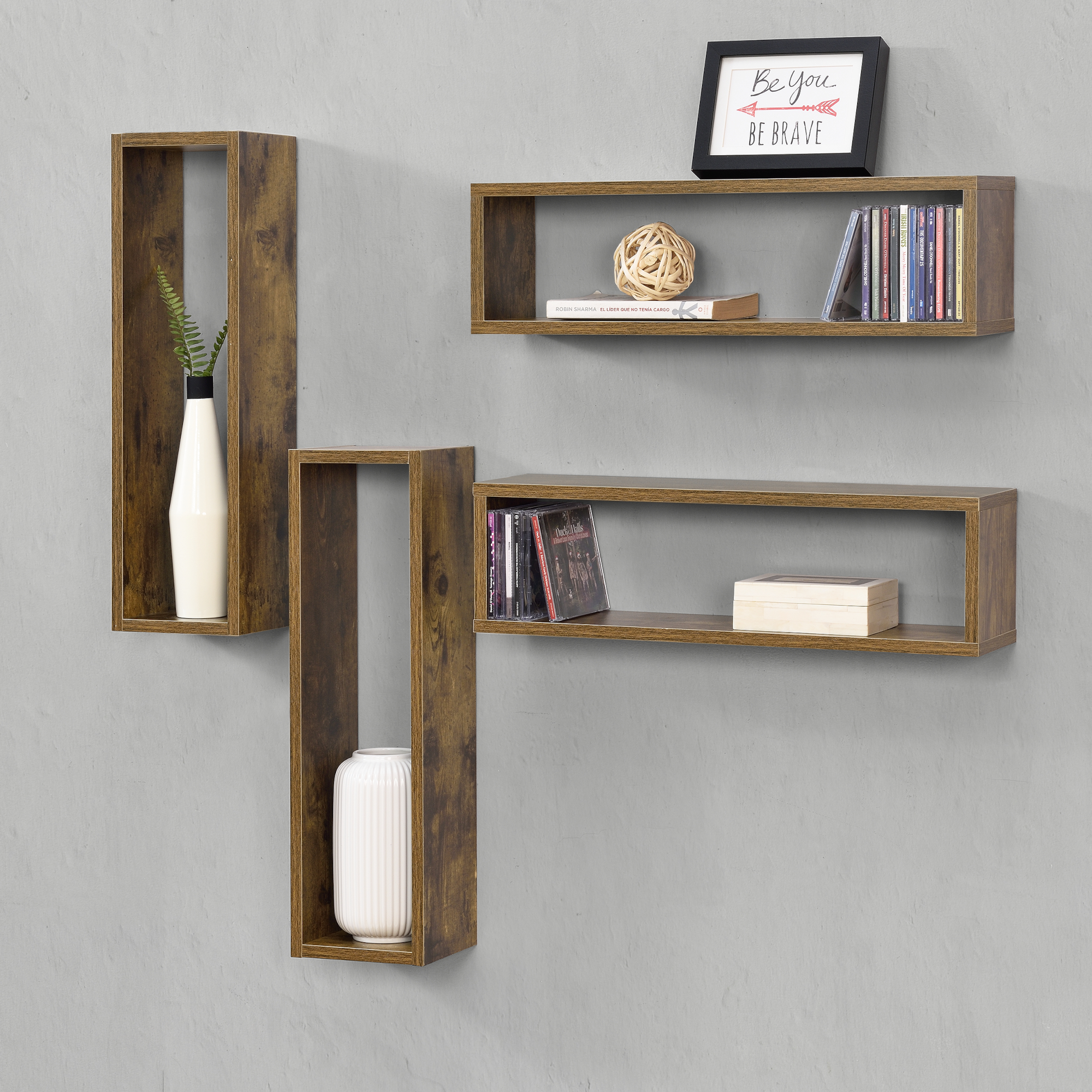 Set 4 rafturi de perete Fagernes, aspect lemn maro, 59 x 15 x 17 cm