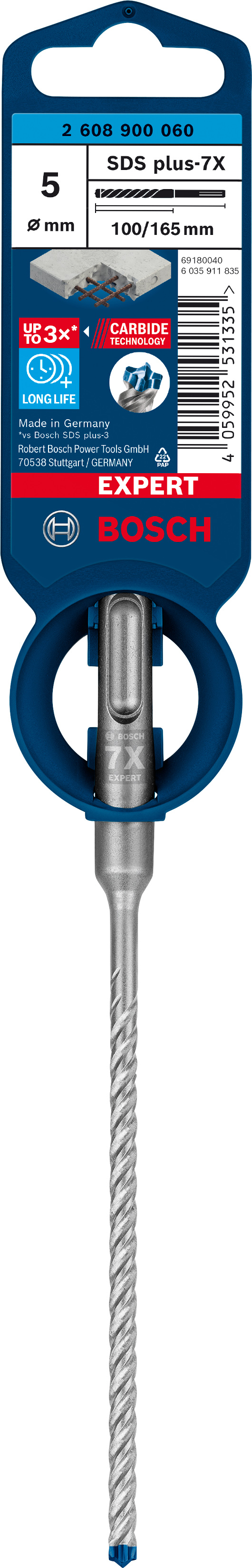 Burghiu Bosch Expert SDS Plus-7X pentru beton armat, 5x100x165 mm