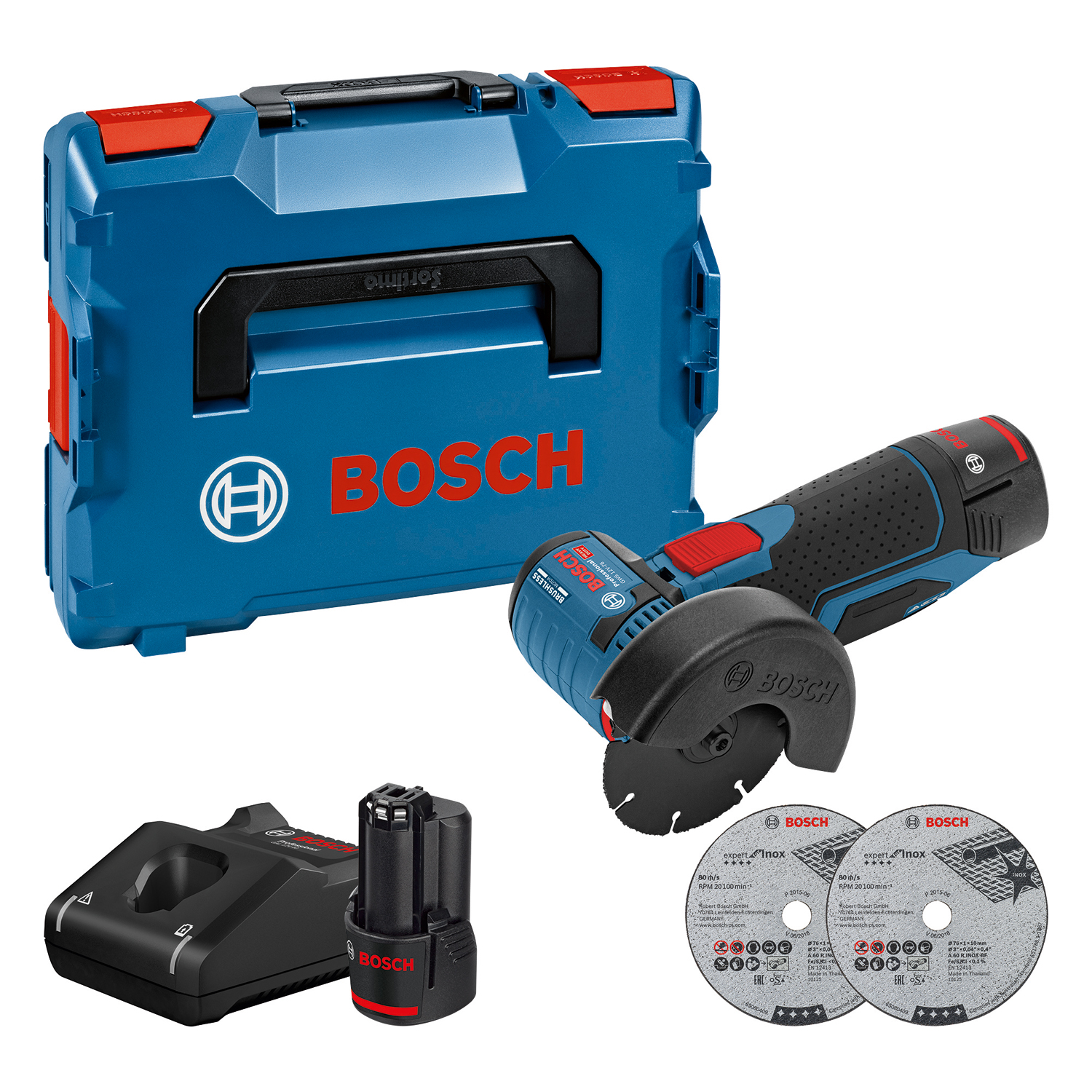 Polizor unghiular Bosch GWS 12V-76 brushless, 2x 3Ah, incarcator, L-Boxx