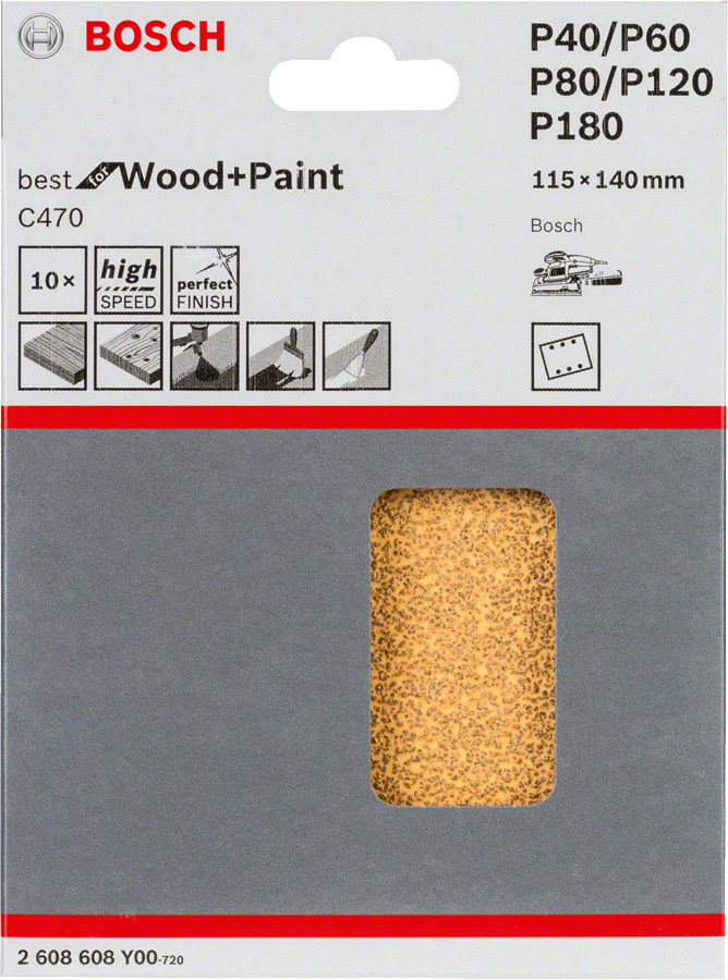 Set 10 foi abrazive Bosch 115x140 mm, mix granulații, pentru lemn și vopsea