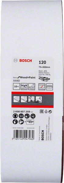 Set 10 benzi de slefuire Bosch X440, 75x533 mm, granulatie 120