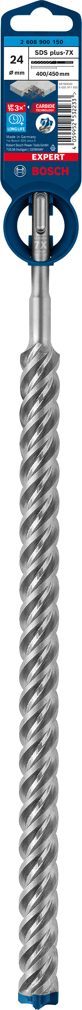 Burghiu Bosch Expert SDS Plus-7X pentru beton armat, 24x400x450 mm