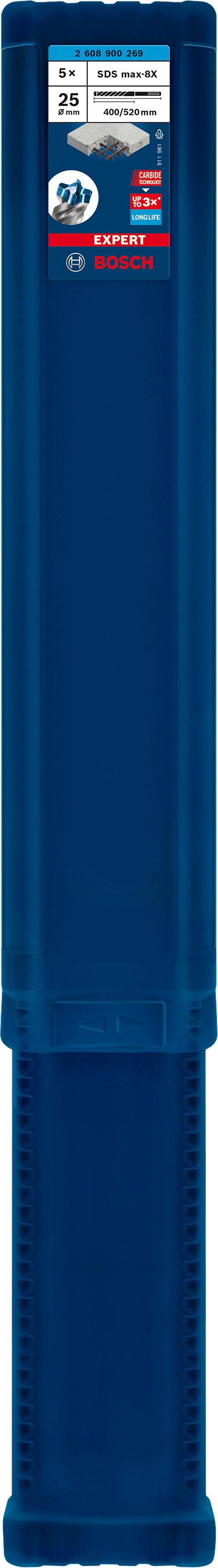 Set 5 burghie Bosch SDS Max-8X pentru beton armat 25x400x520 mm