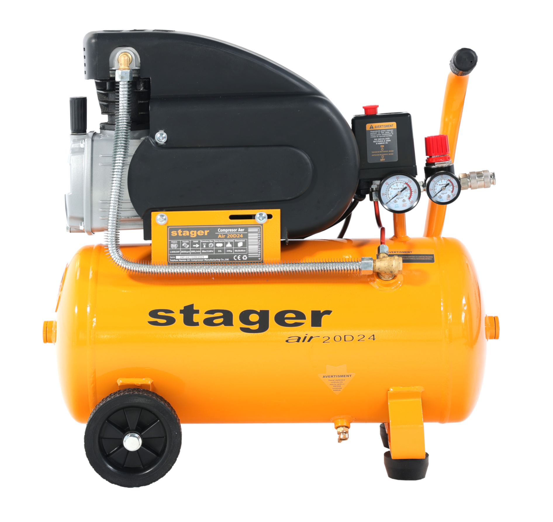 Compresor aer Stager Air 20D24, 24L, 8 bar, 200 l/min, monofazat