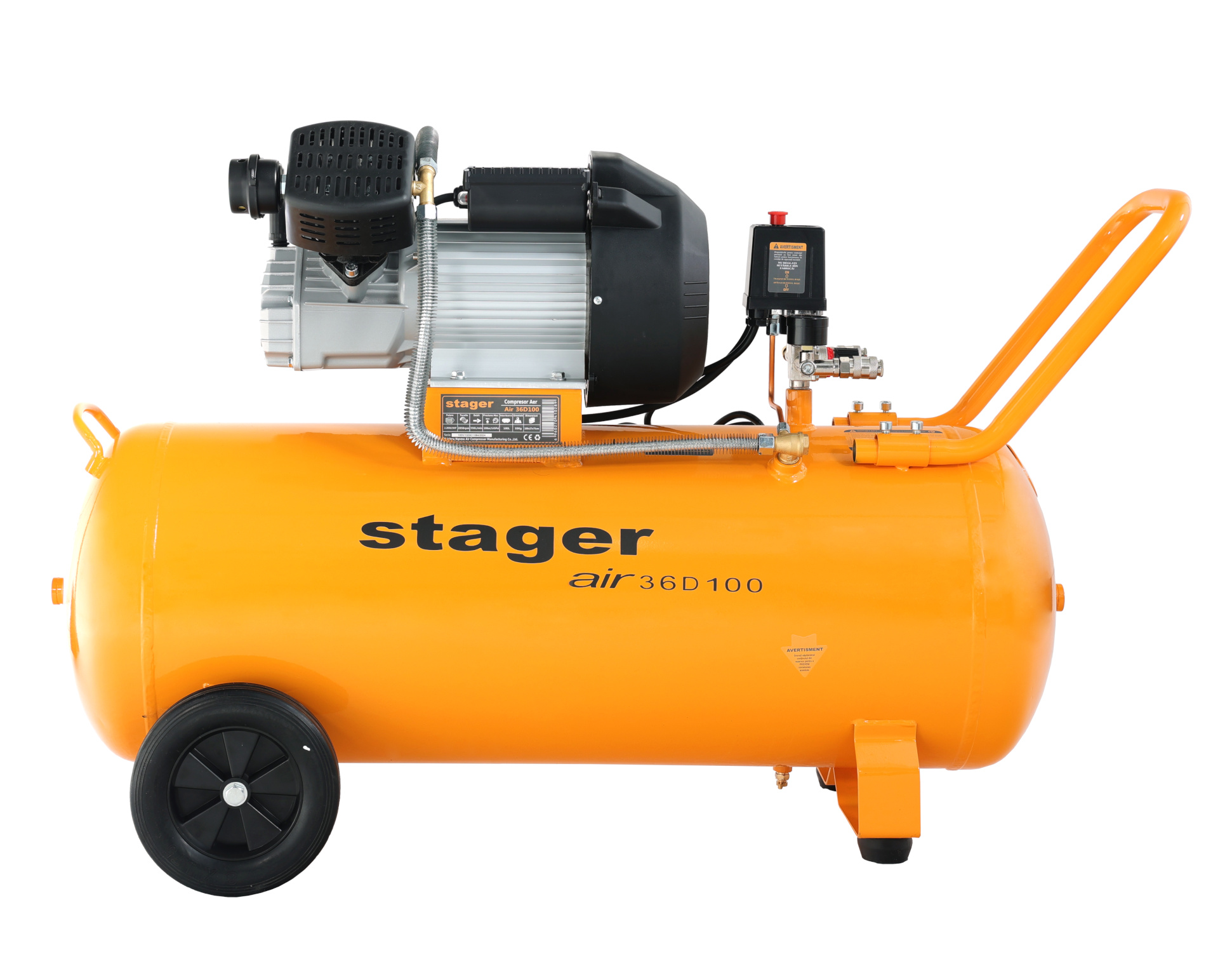 Compresor de aer Stager Air 36D100, 100L, 10 bar, 356 l/min, monofazat