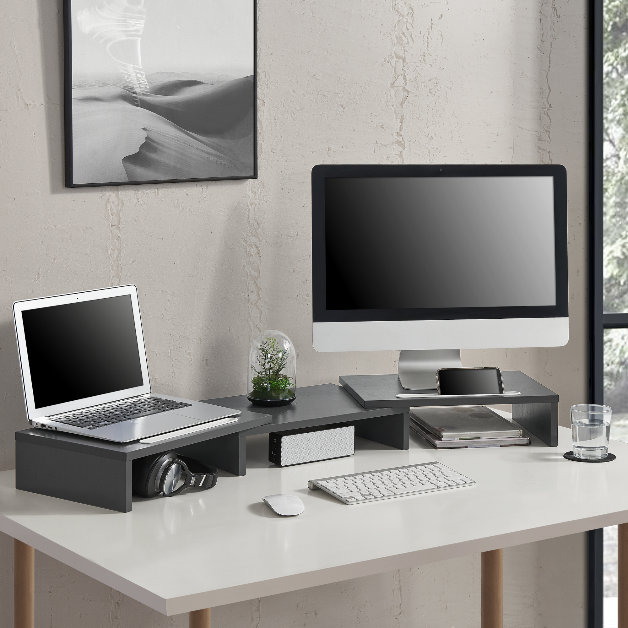 Suport monitor ergonomic Vilppula, reglabil 79-111 cm, gri închis