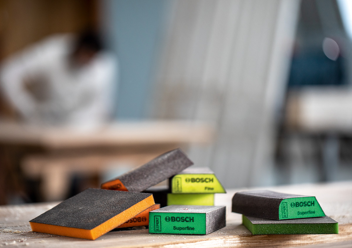 Set 3 bureți abrazivi Bosch EXPERT S470 pentru lemn și vopsea, 69x97x26 mm