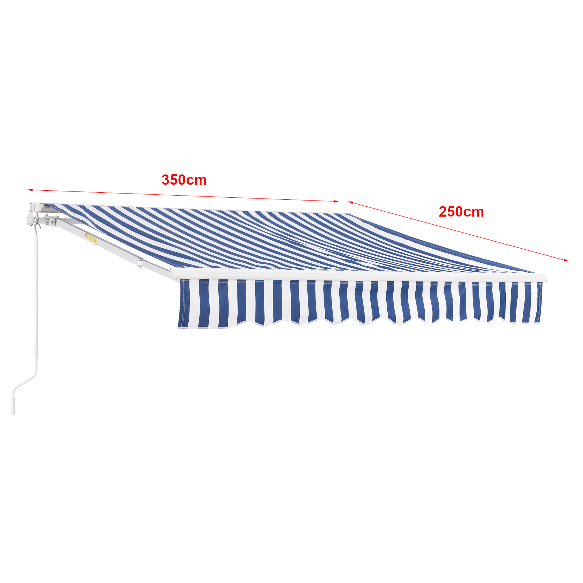 Marchiză retractabilă de perete 350x250 cm albastru/alb, cu manivelă