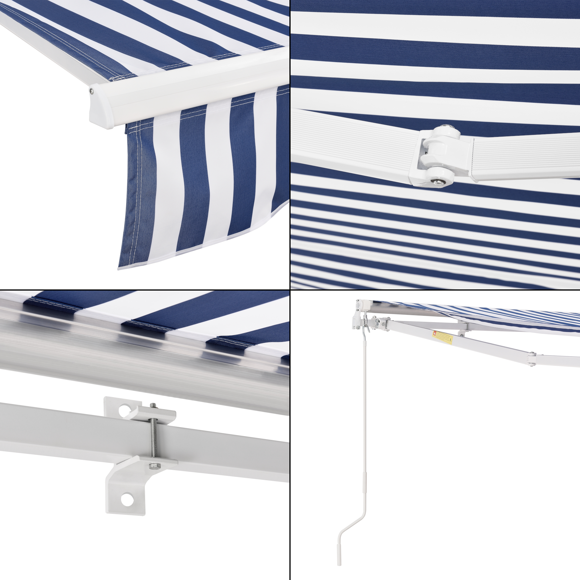 Marchiză retractabilă de perete 350x250 cm albastru/alb, cu manivelă