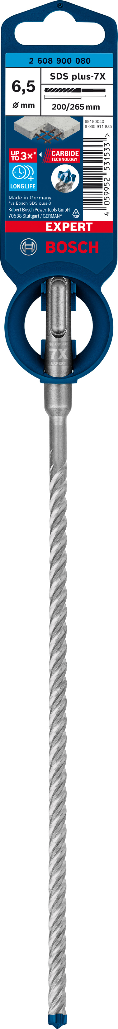 Burghiu Bosch Expert SDS Plus-7X pentru beton armat, 6,5x200x265 mm