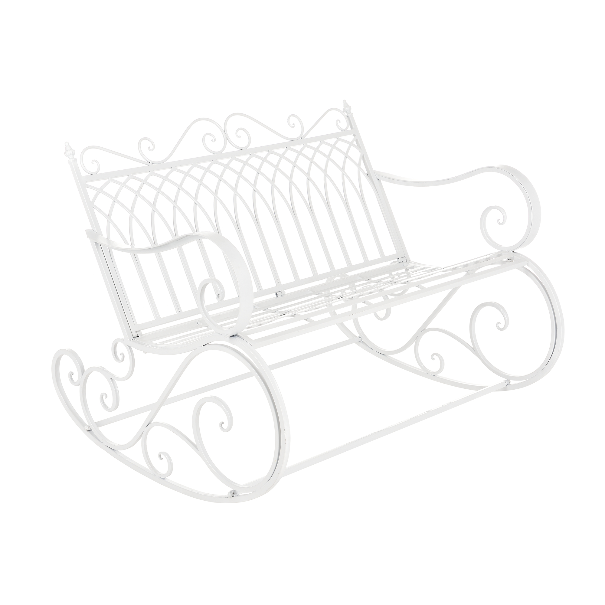 Bancă balansoar de grădină Greenough din metal alb, stil rustic