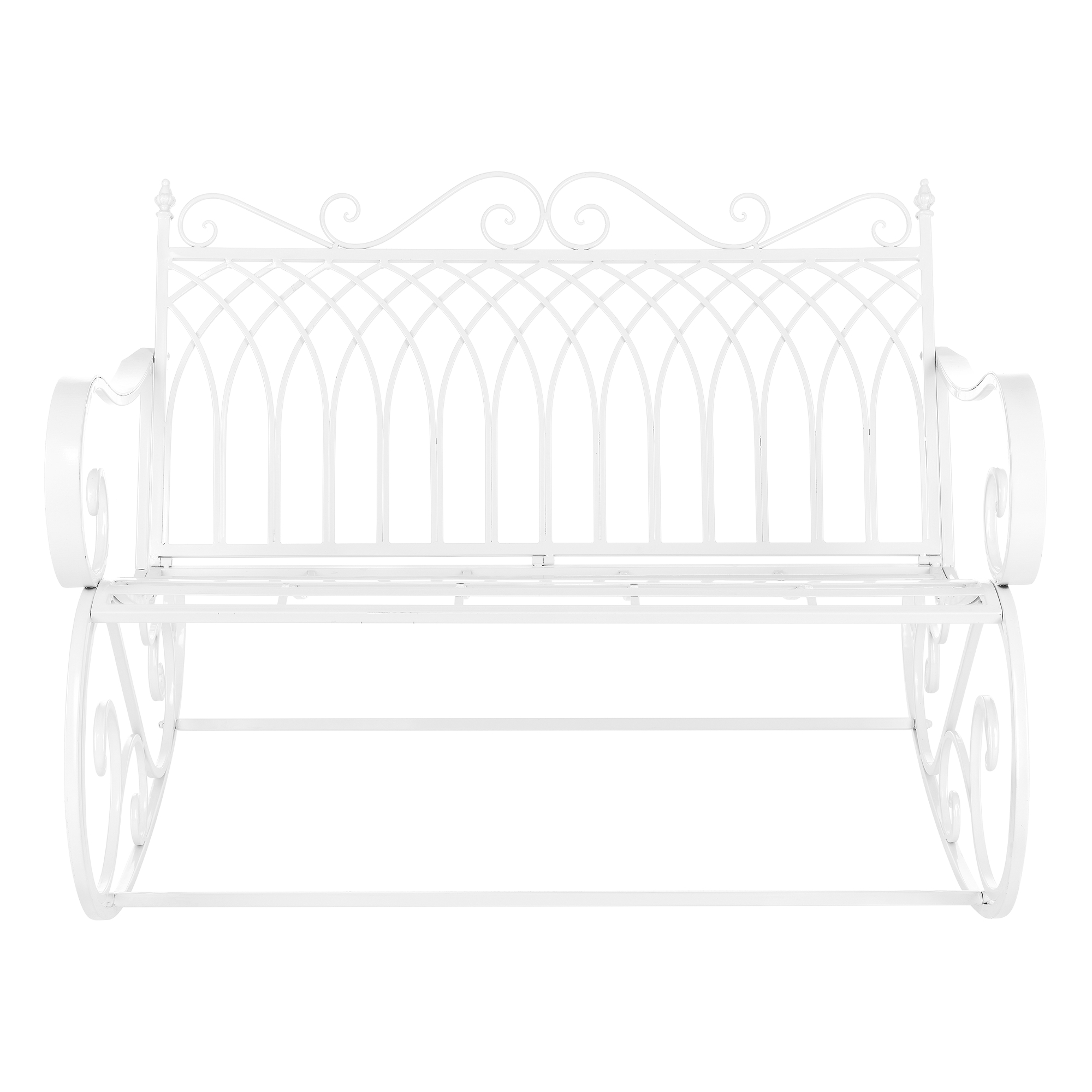 Bancă balansoar de grădină Greenough din metal alb, stil rustic