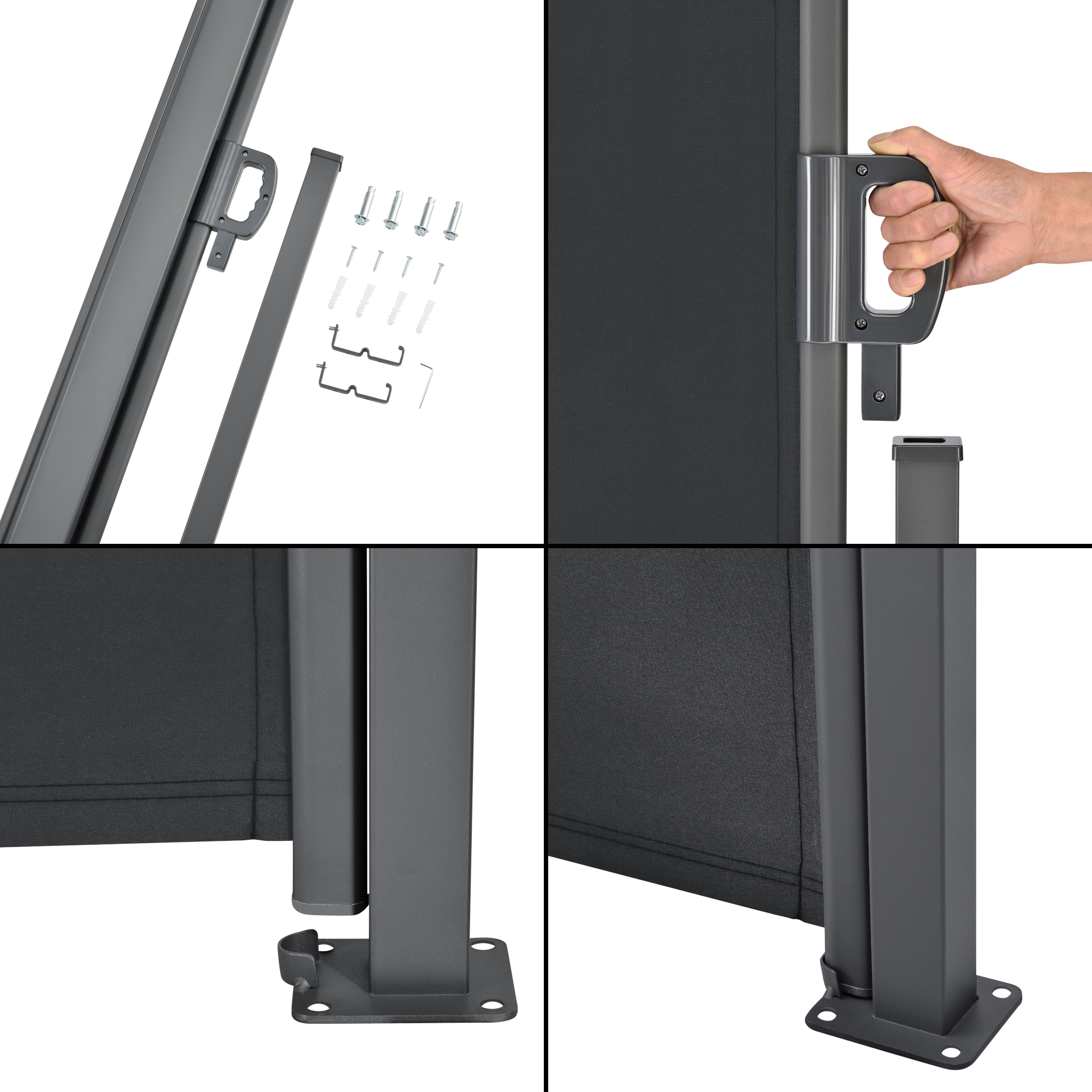 Paravan lateral retractabil 180x300 cm negru pentru terasă și balcon