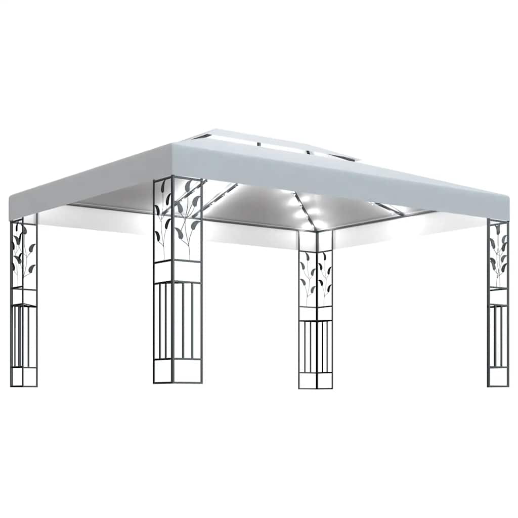 Pavilion cu acoperiș dublu & șiruri de lumini LED, alb, 3x4 m GartenMobel Dekor