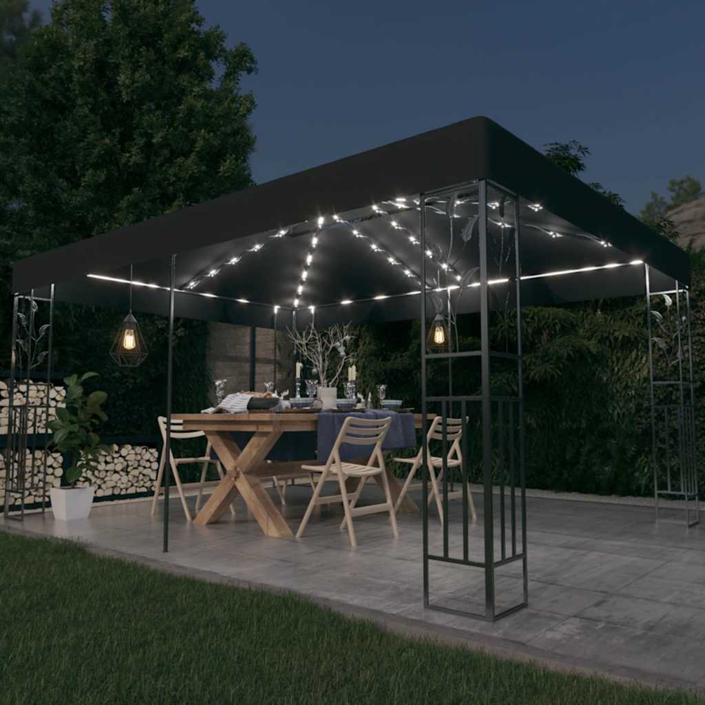 Pavilion cu acoperiș dublu&șiruri de lumini LED,antracit, 3x4 m GartenMobel Dekor