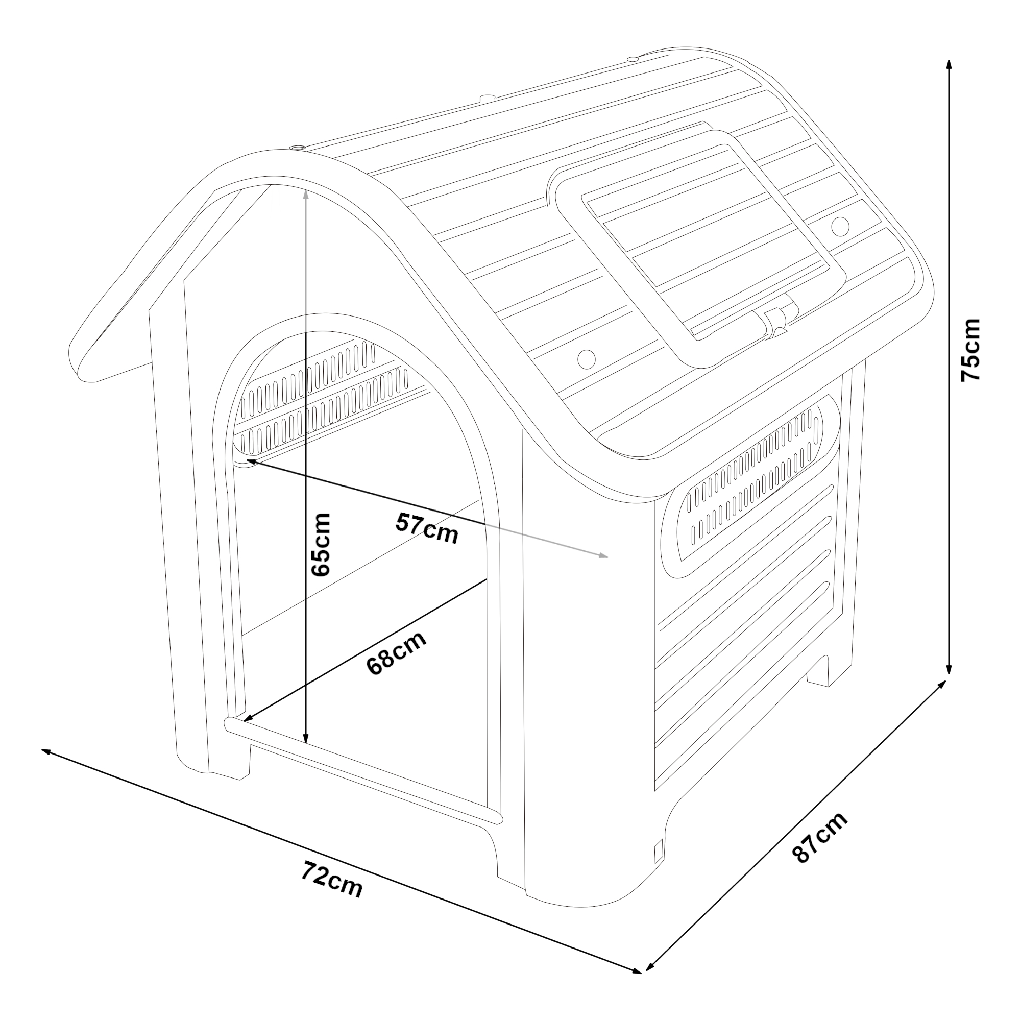 Cusca pentru caini Bello din plastic cu trapa, alb/gri, 87x72x75 cm