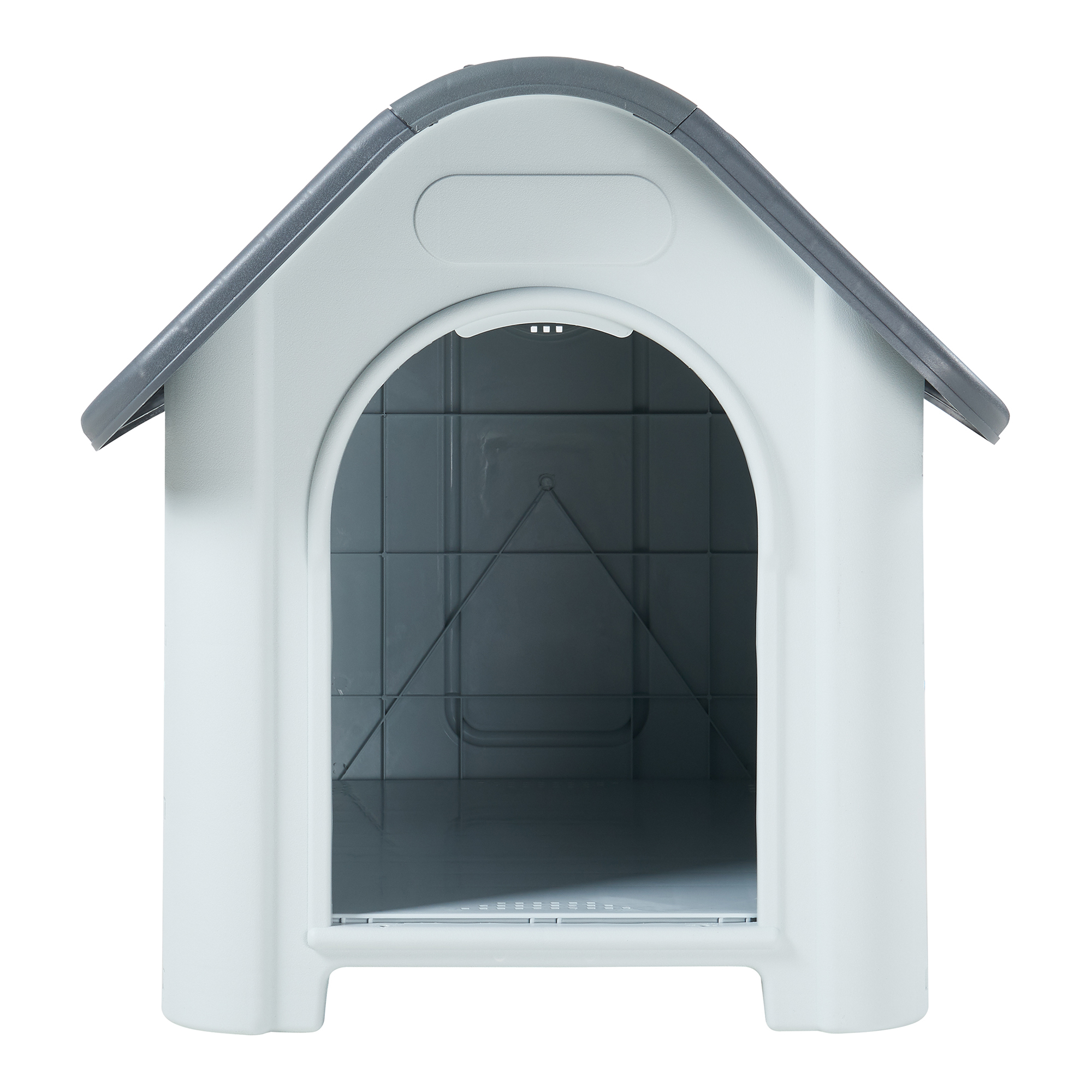 Cusca pentru caini Bello din plastic cu trapa, alb/gri, 87x72x75 cm