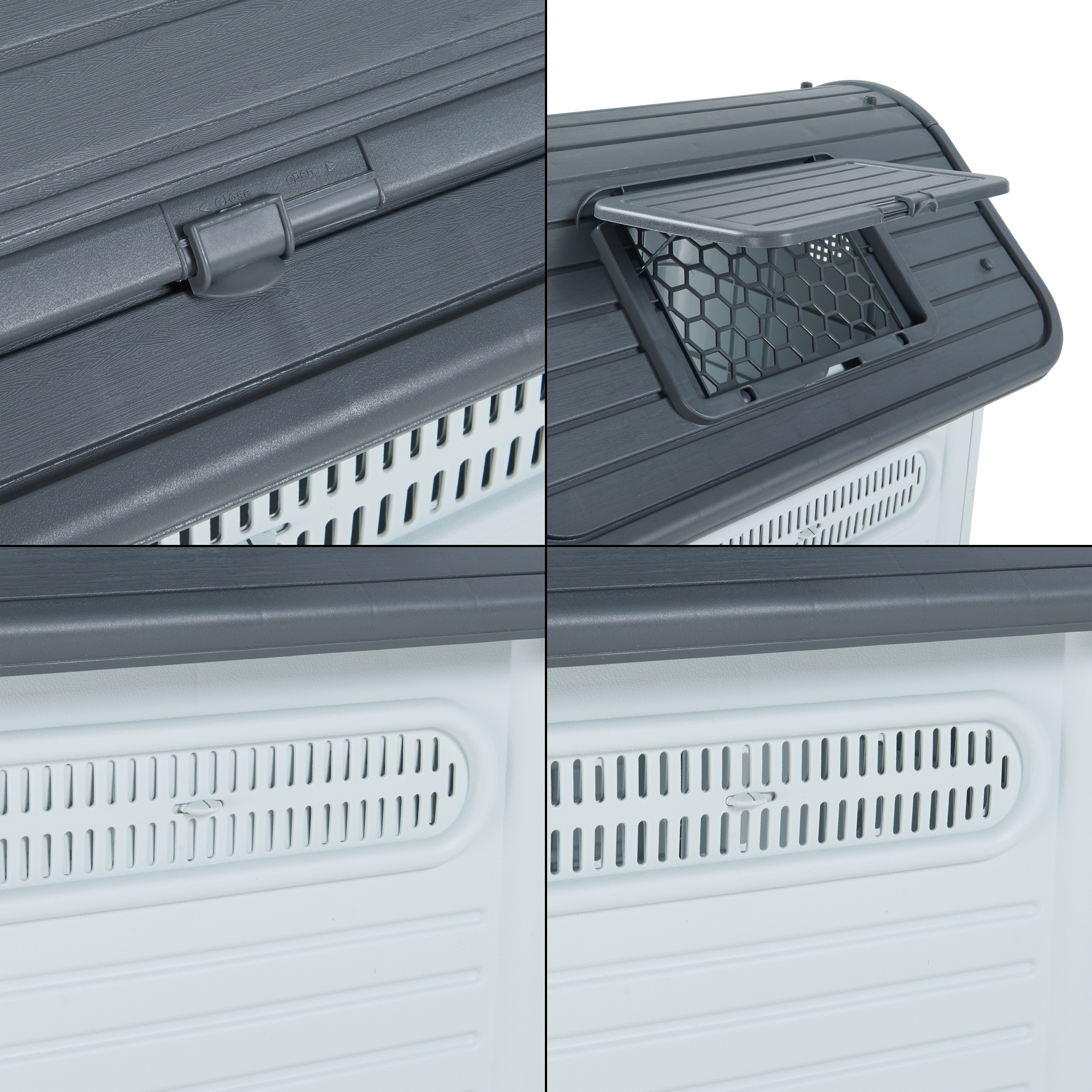 Cusca pentru caini Bello din plastic cu trapa, alb/gri, 87x72x75 cm