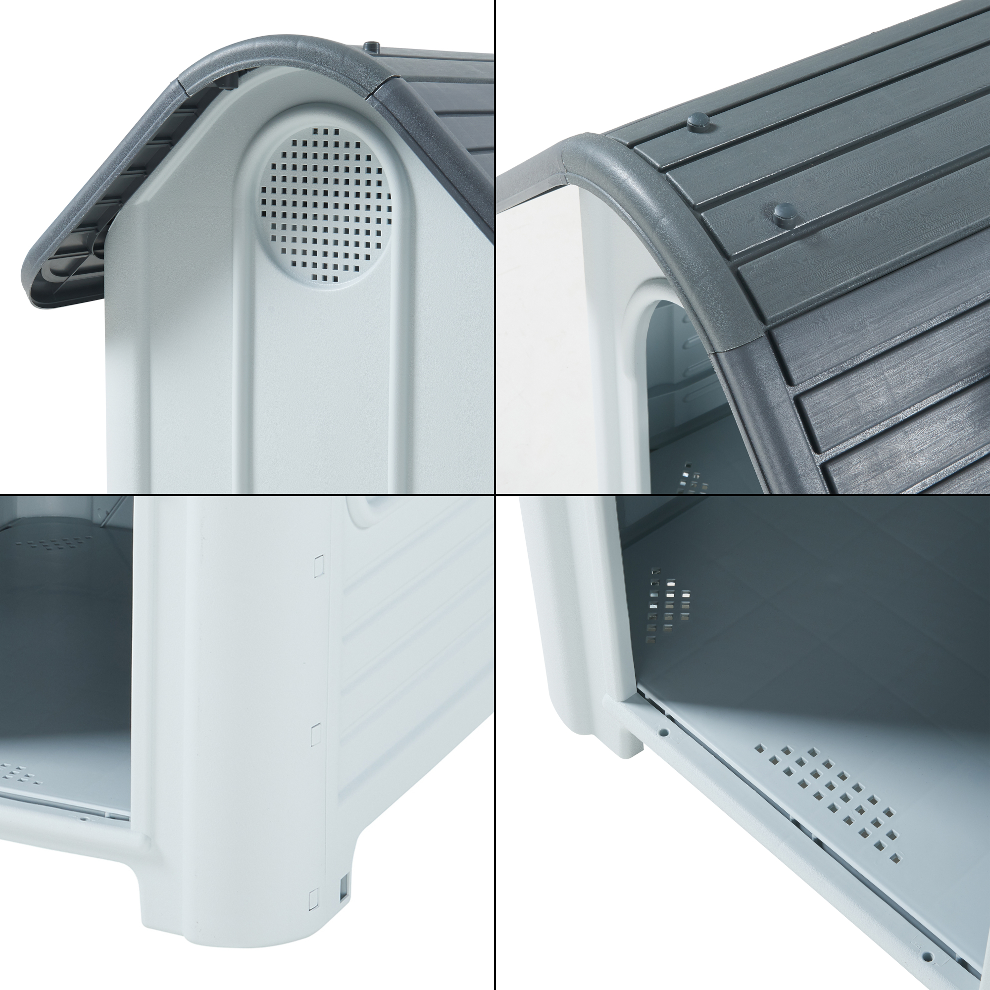 Cusca pentru caini Bello din plastic cu trapa, alb/gri, 87x72x75 cm