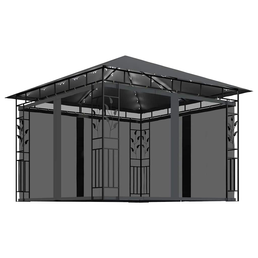 Pavilion cu plasă anti-țânțari&lumini LED, antracit, 3x3x2,73 m GartenMobel Dekor