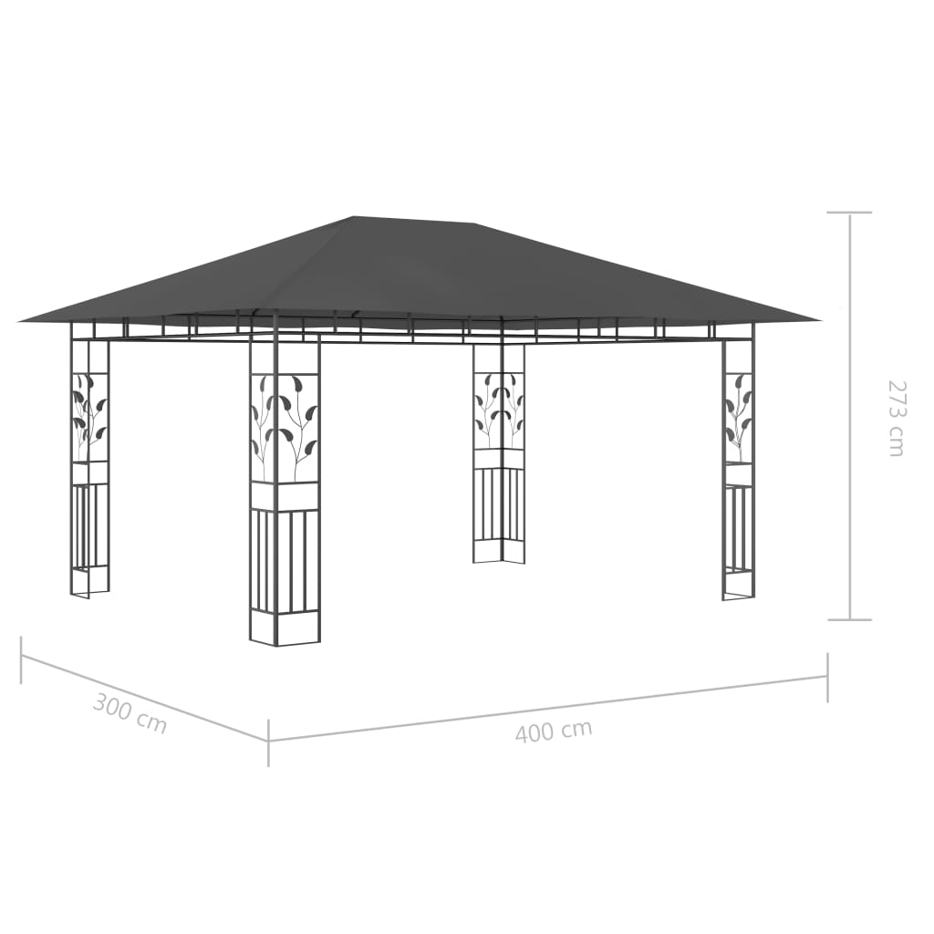 Pavilion cu plasă anti-țânțari&lumini LED, antracit, 4x3x2,73 m GartenMobel Dekor