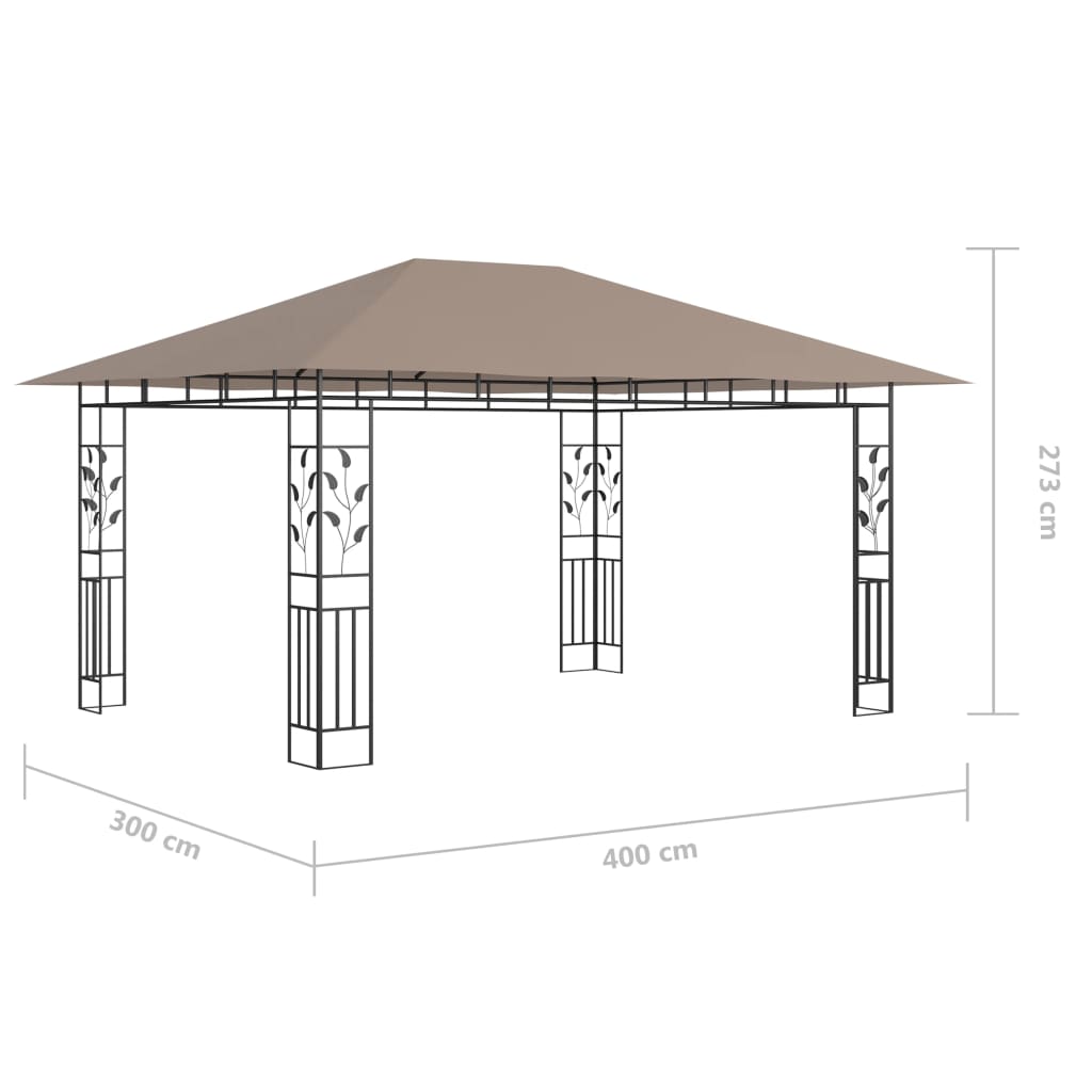 Pavilion cu plasă anti-țânțari&lumini LED,gri taupe, 4x3x2,73 m GartenMobel Dekor