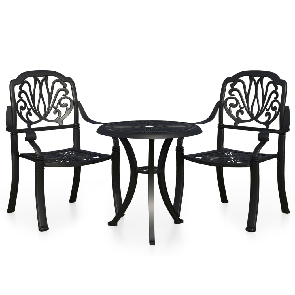 Set mobilier bistro, 3 piese, negru, aluminiu turnat GartenMobel Dekor