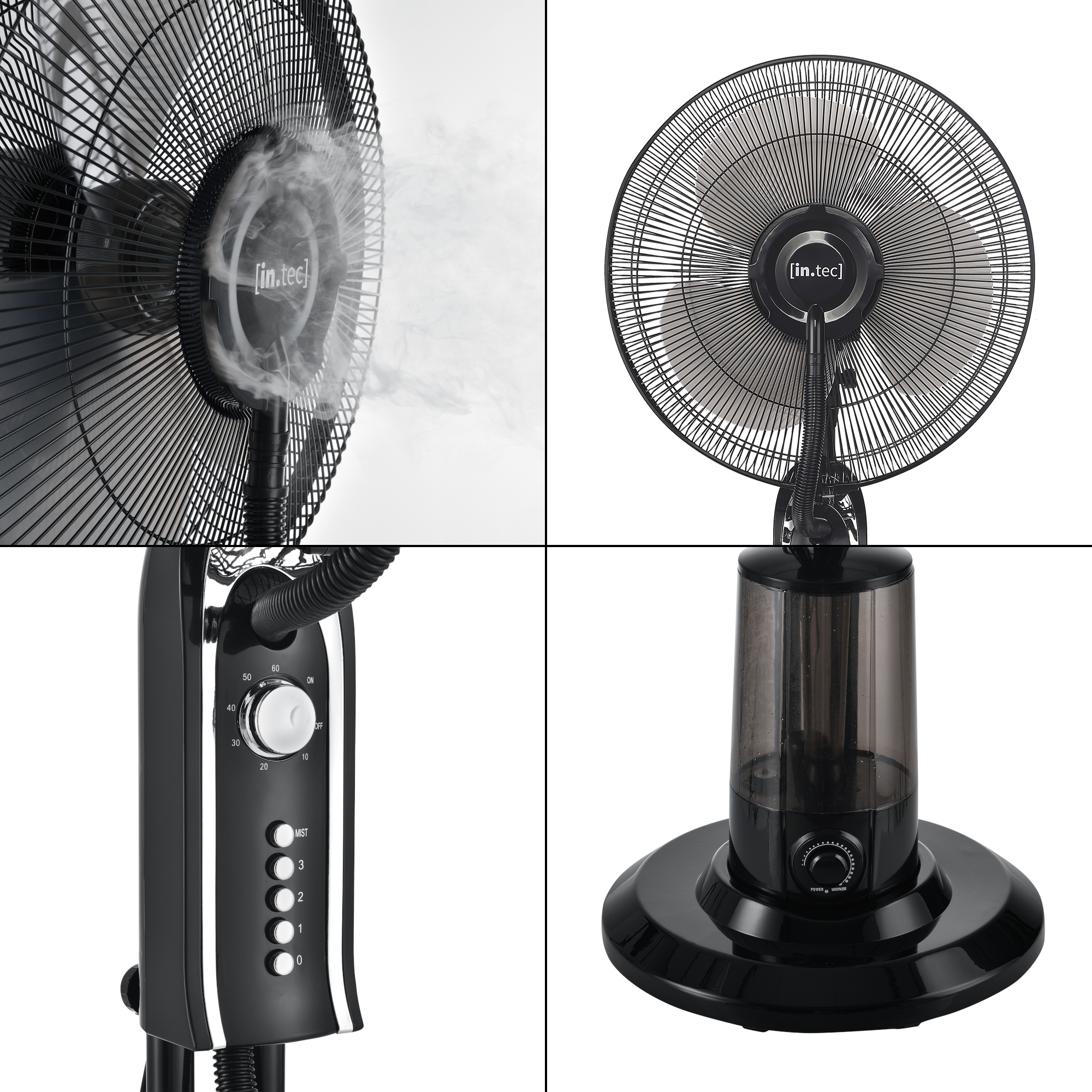 Ventilator cu nebulizare Ninove 75W, 3 viteze, rezervor 3,2L, negru