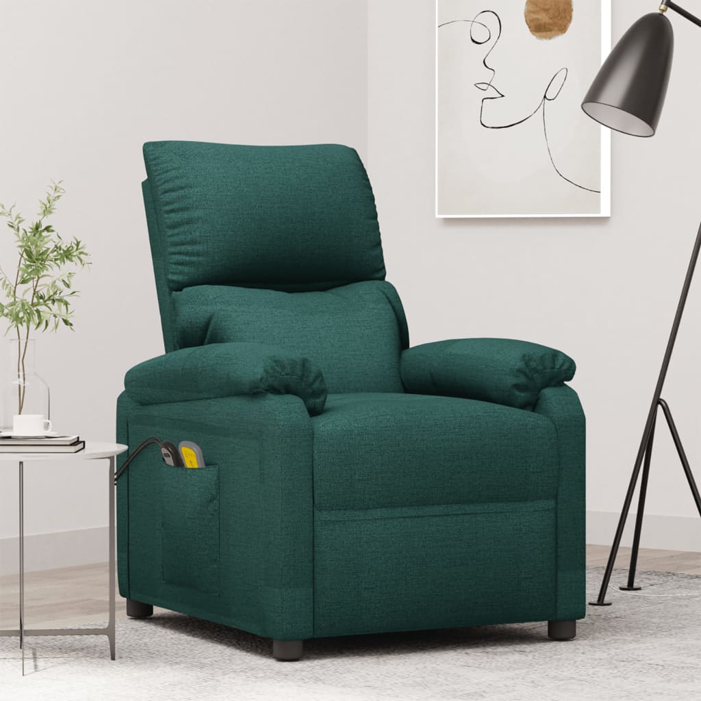 Fotoliu de masaj electric, verde închis, material textil GartenMobel Dekor